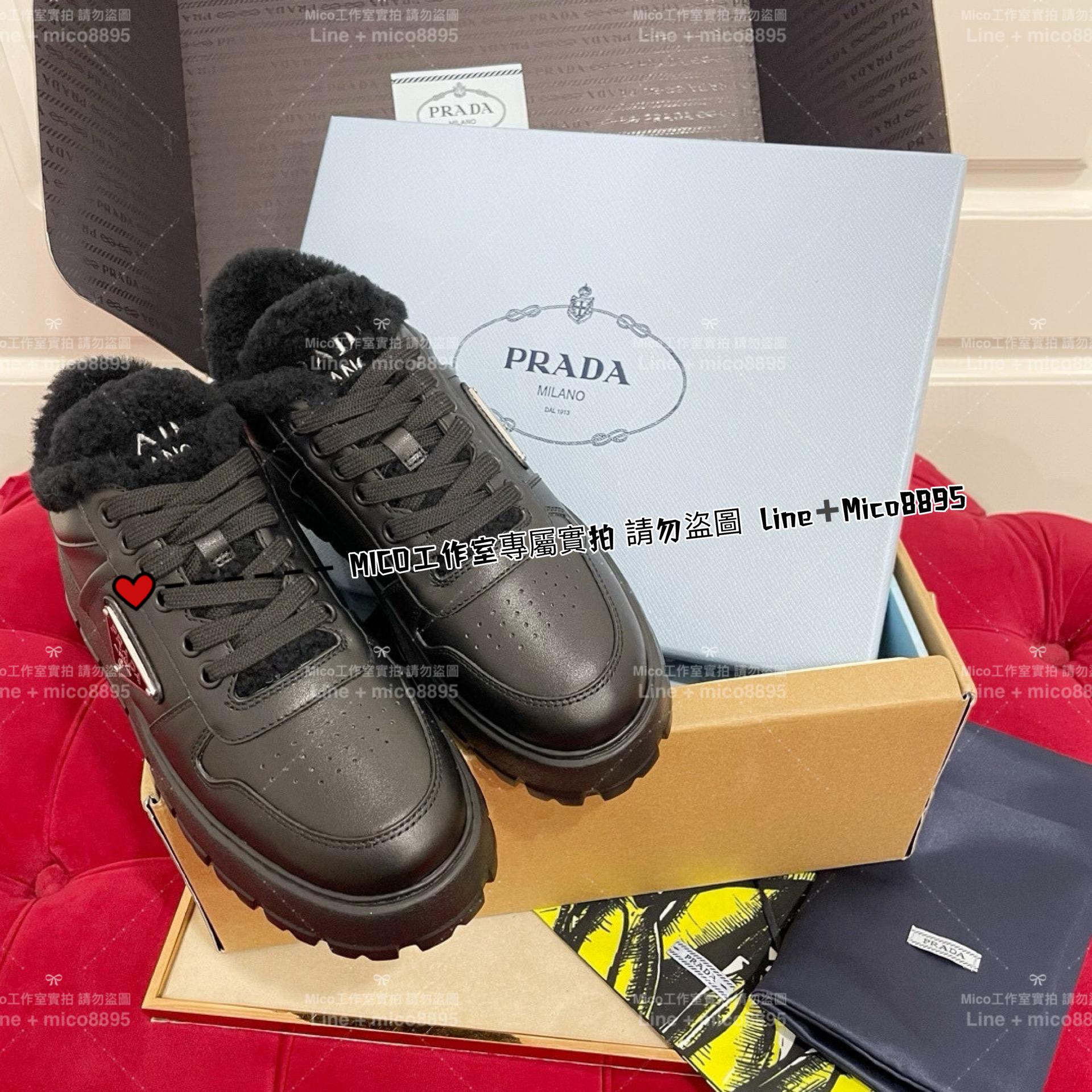 Prada 早秋秀款 黑色羊毛裏 Sneaker Downtown運動鞋/休閒鞋 35-40