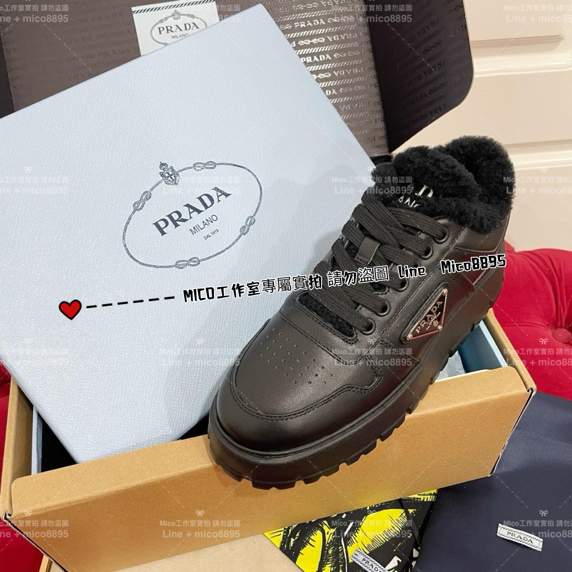 Prada 早秋秀款 黑色羊毛裏 Sneaker Downtown運動鞋/休閒鞋 35-40