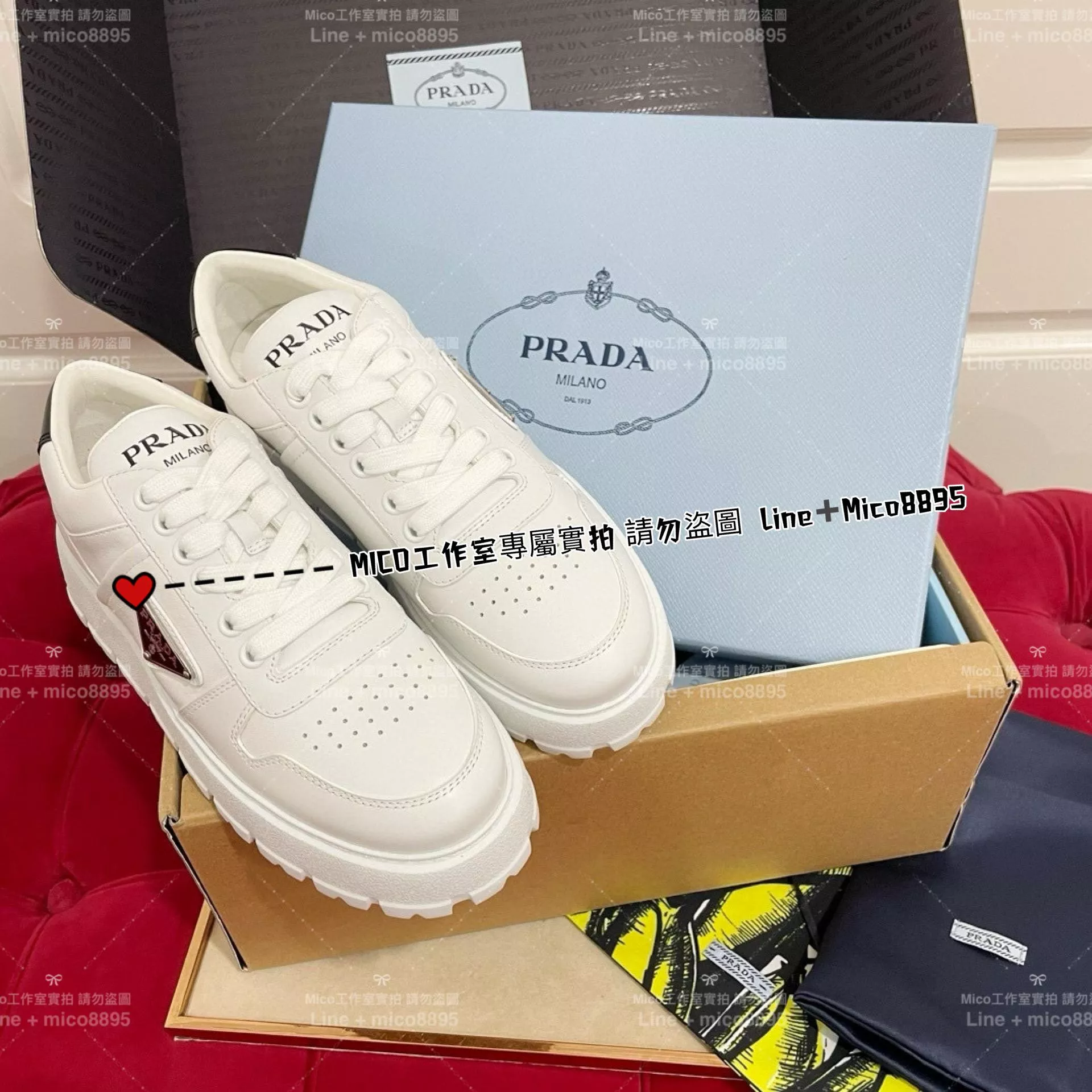 Prada 早秋秀款 白色 側邊經典三角標 Sneaker Downtown運動鞋/休閒鞋 35-40