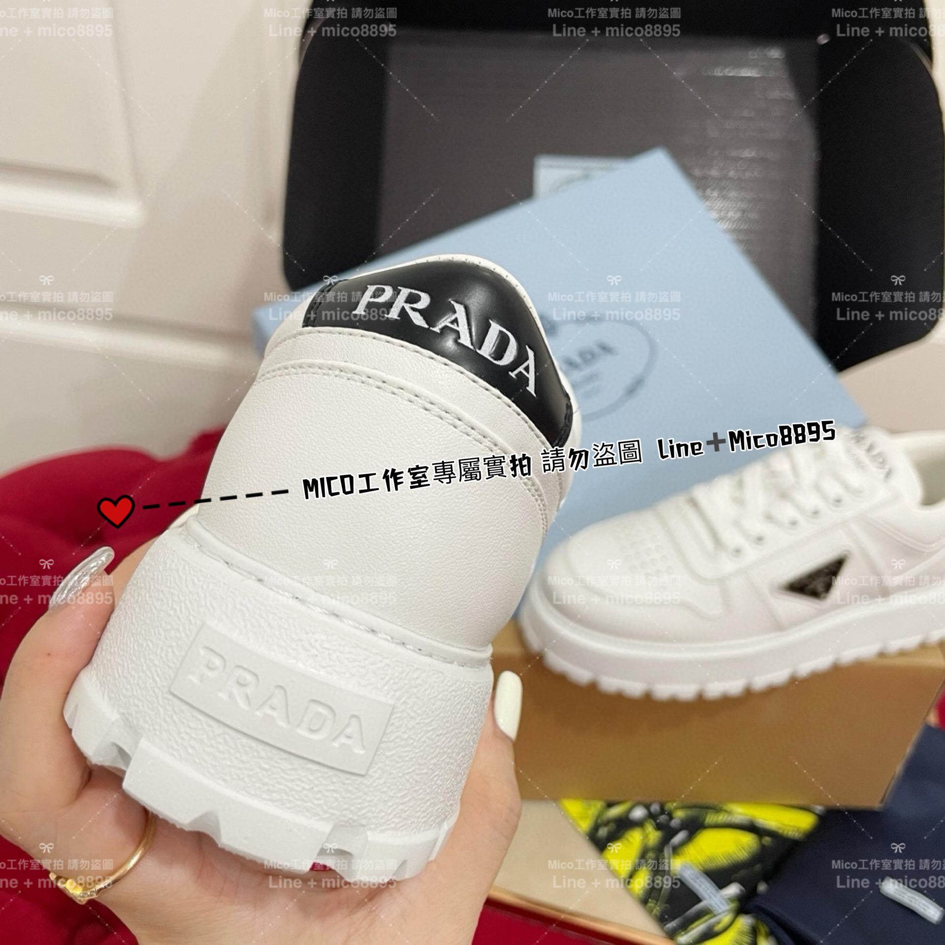 Prada 早秋秀款 白色 側邊經典三角標 Sneaker Downtown運動鞋/休閒鞋 35-40