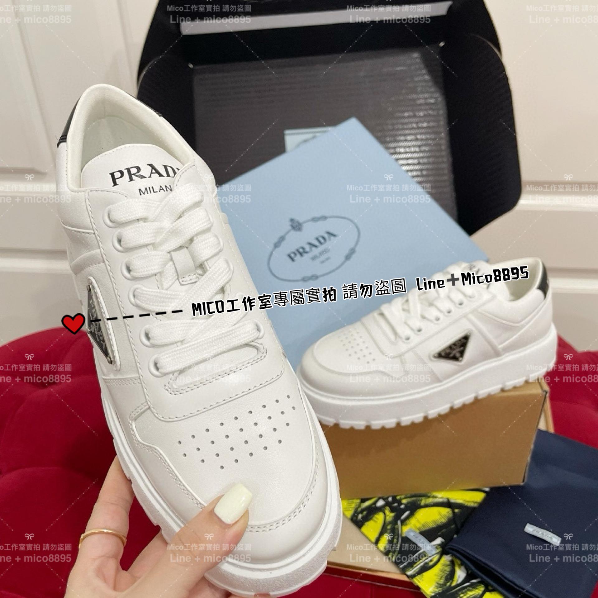 Prada 早秋秀款 白色 側邊經典三角標 Sneaker Downtown運動鞋/休閒鞋 35-40