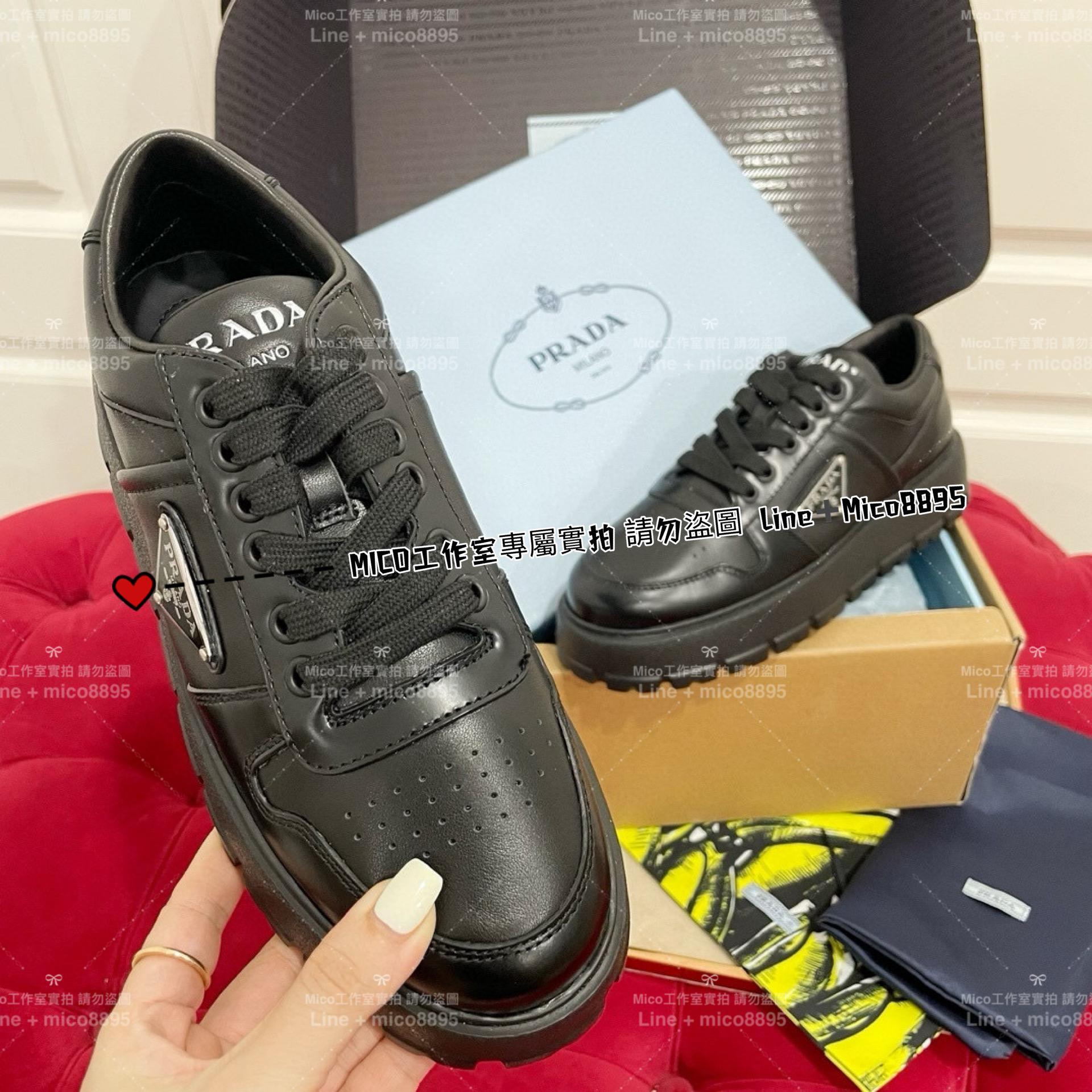 Prada 早秋秀款 黑色 側邊經典三角標 Sneaker Downtown運動鞋/休閒鞋 35-40