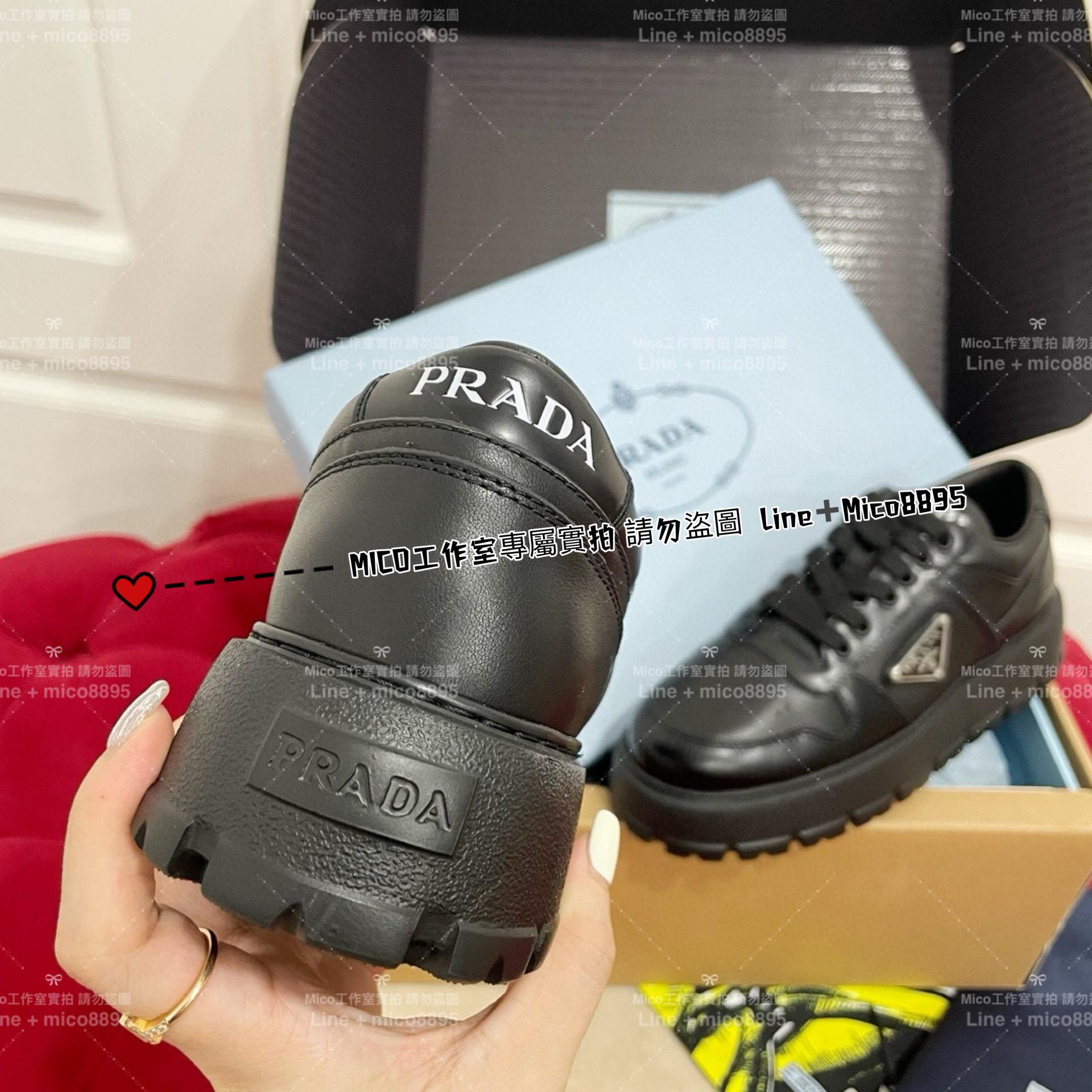 Prada 早秋秀款 黑色 側邊經典三角標 Sneaker Downtown運動鞋/休閒鞋 35-40