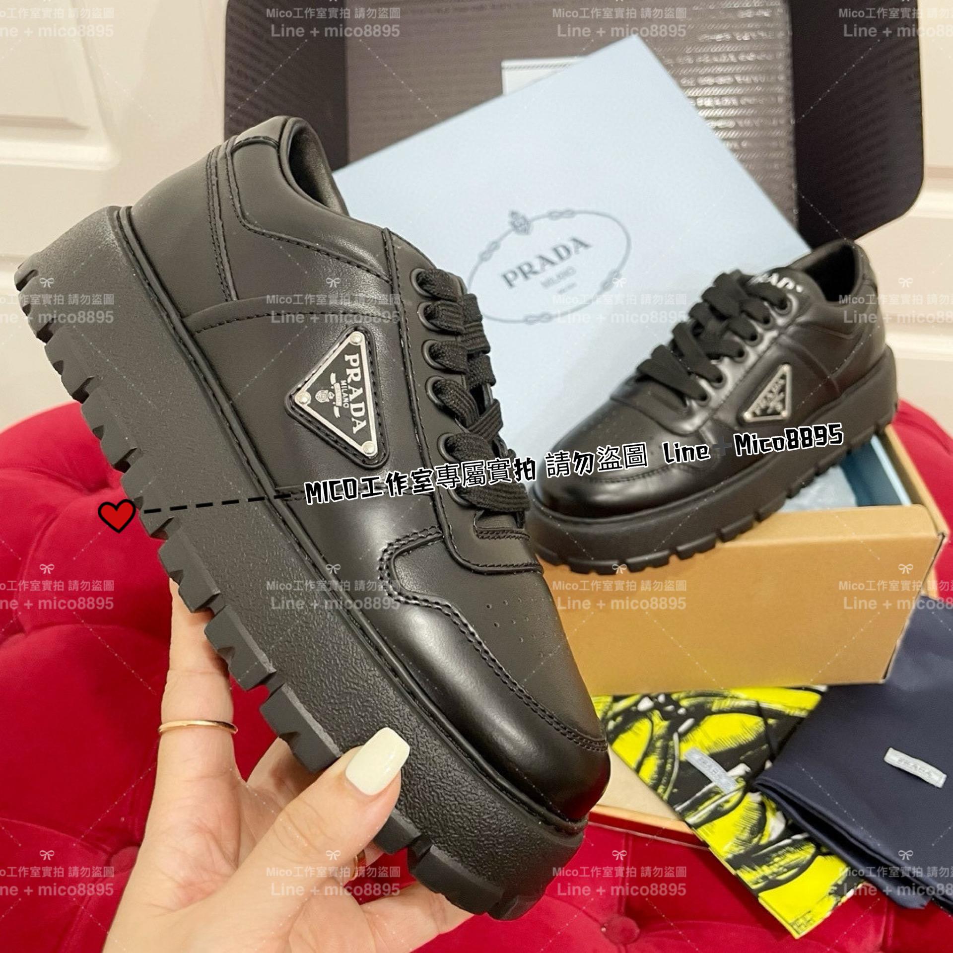 Prada 早秋秀款 黑色 側邊經典三角標 Sneaker Downtown運動鞋/休閒鞋 35-40