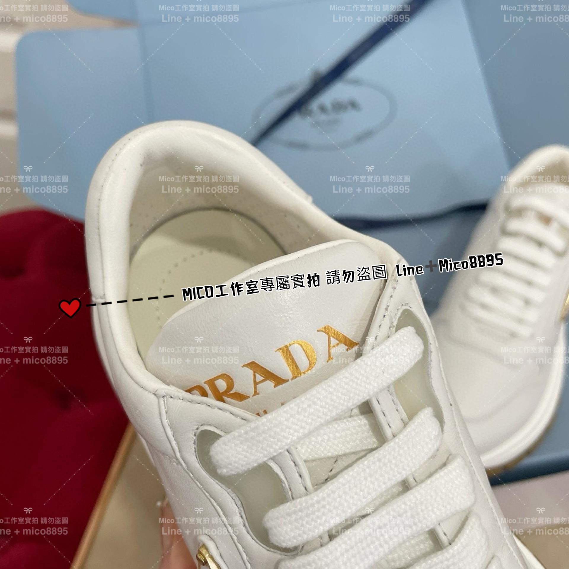 Prada 早秋秀款 白色羊皮革Sneaker運動鞋/休閒鞋 厚底鞋 增高約5c, 35-40