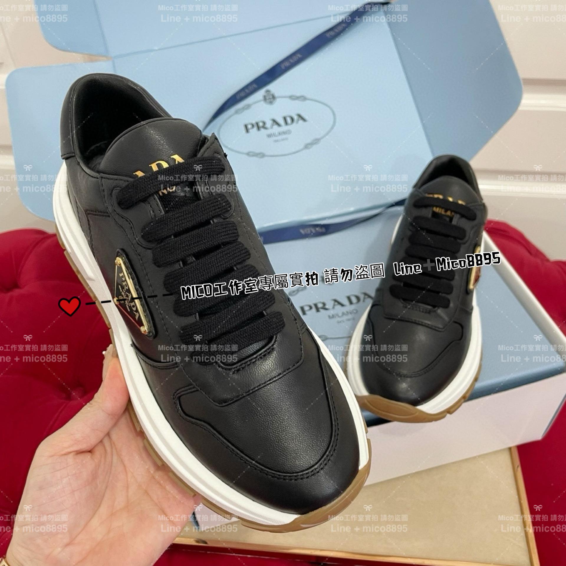 Prada 早秋秀款 白色羊皮革Sneaker運動鞋/休閒鞋 厚底鞋 增高約5c, 35-40