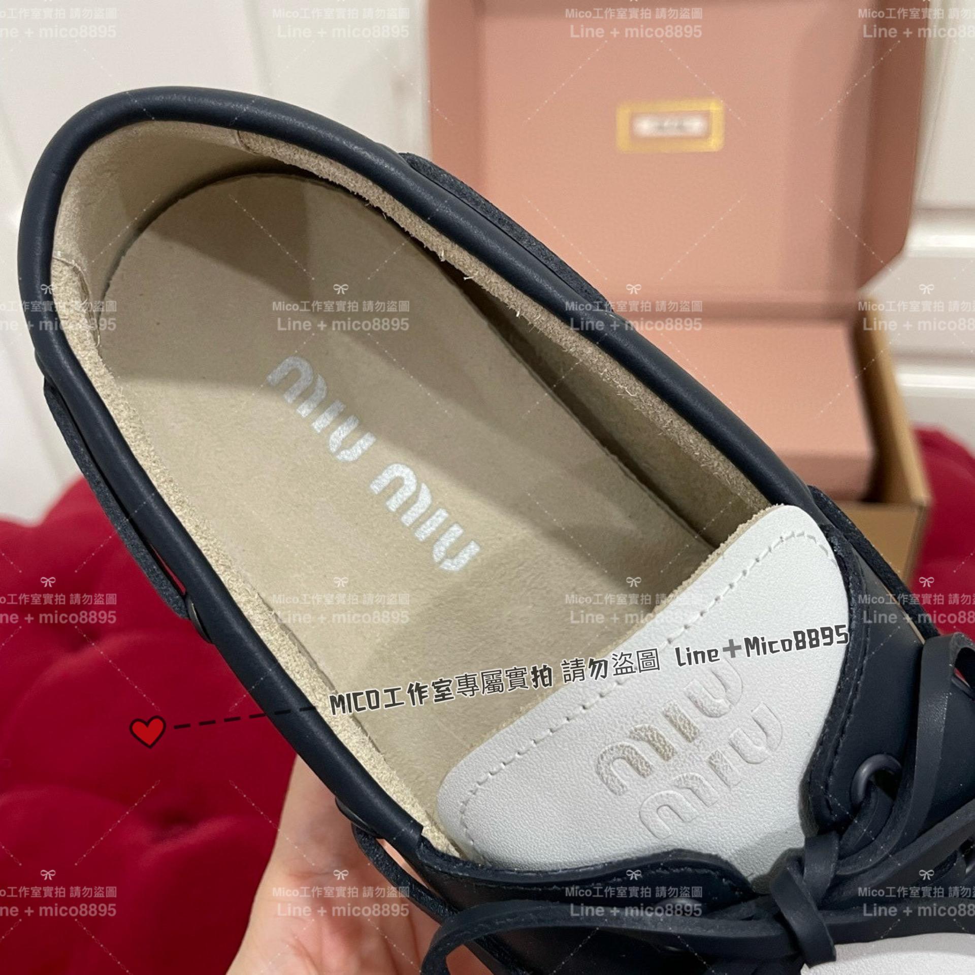 MIUMIU 24S 真皮牛皮撞色蝴蝶結帆船鞋 樂福鞋 開車鞋 豆豆鞋 35-40