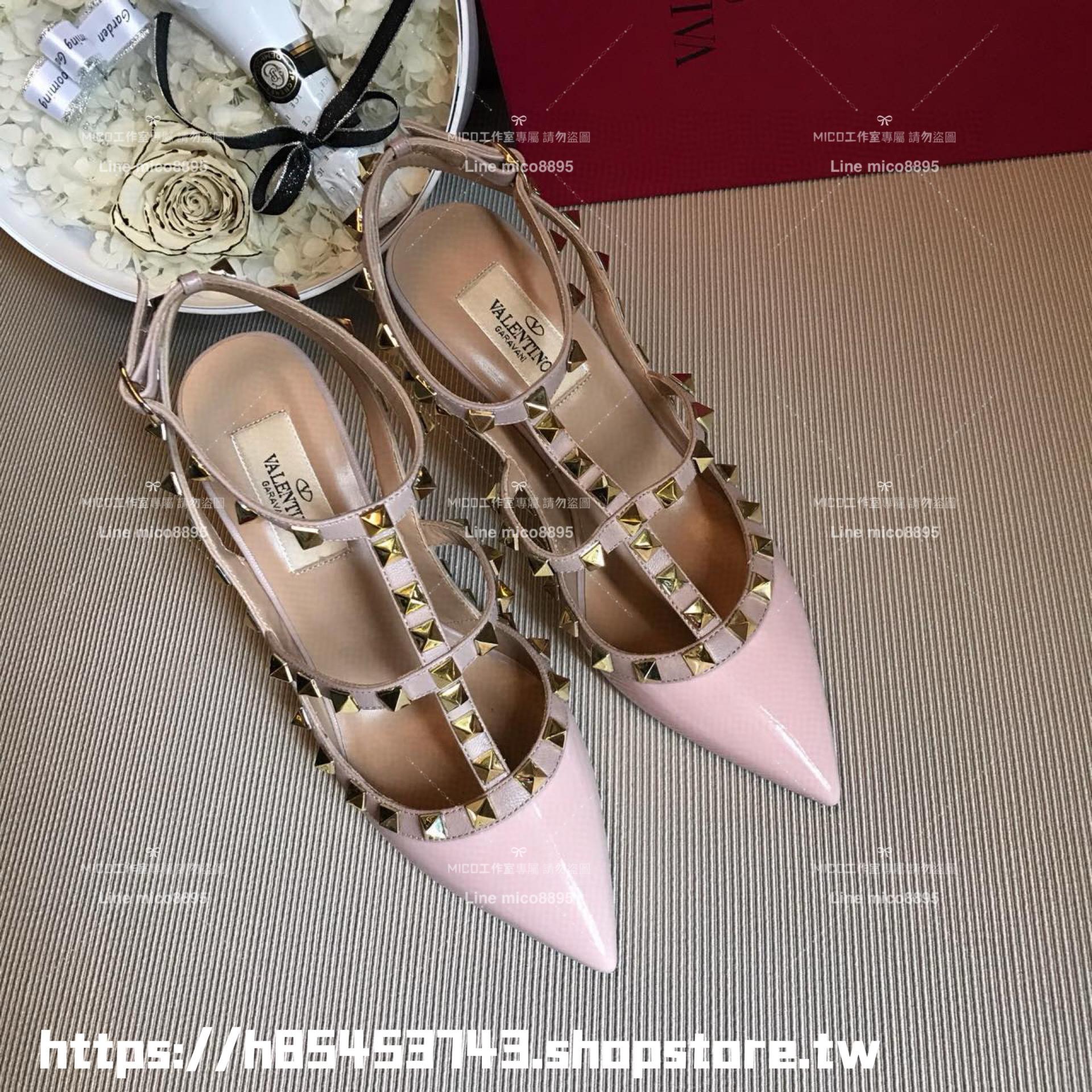 實拍｜Valentino 經典兩環/10cm 漆皮ROCKSTUD鉚釘系列高跟鞋 女鞋 35-39