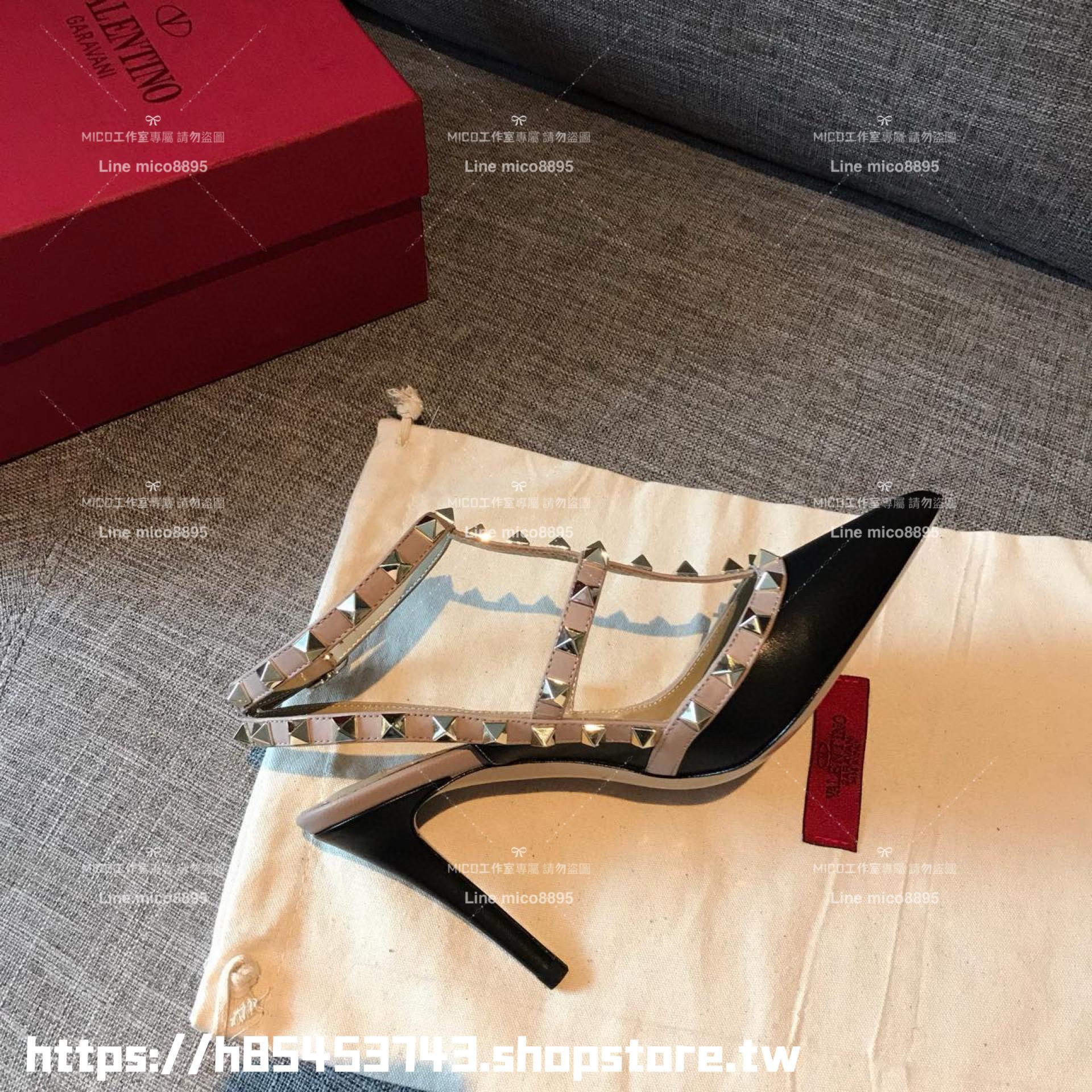 實拍｜Valentino 經典兩環/10cm 皮革面 ROCKSTUD鉚釘系列高跟鞋 女鞋 35-39