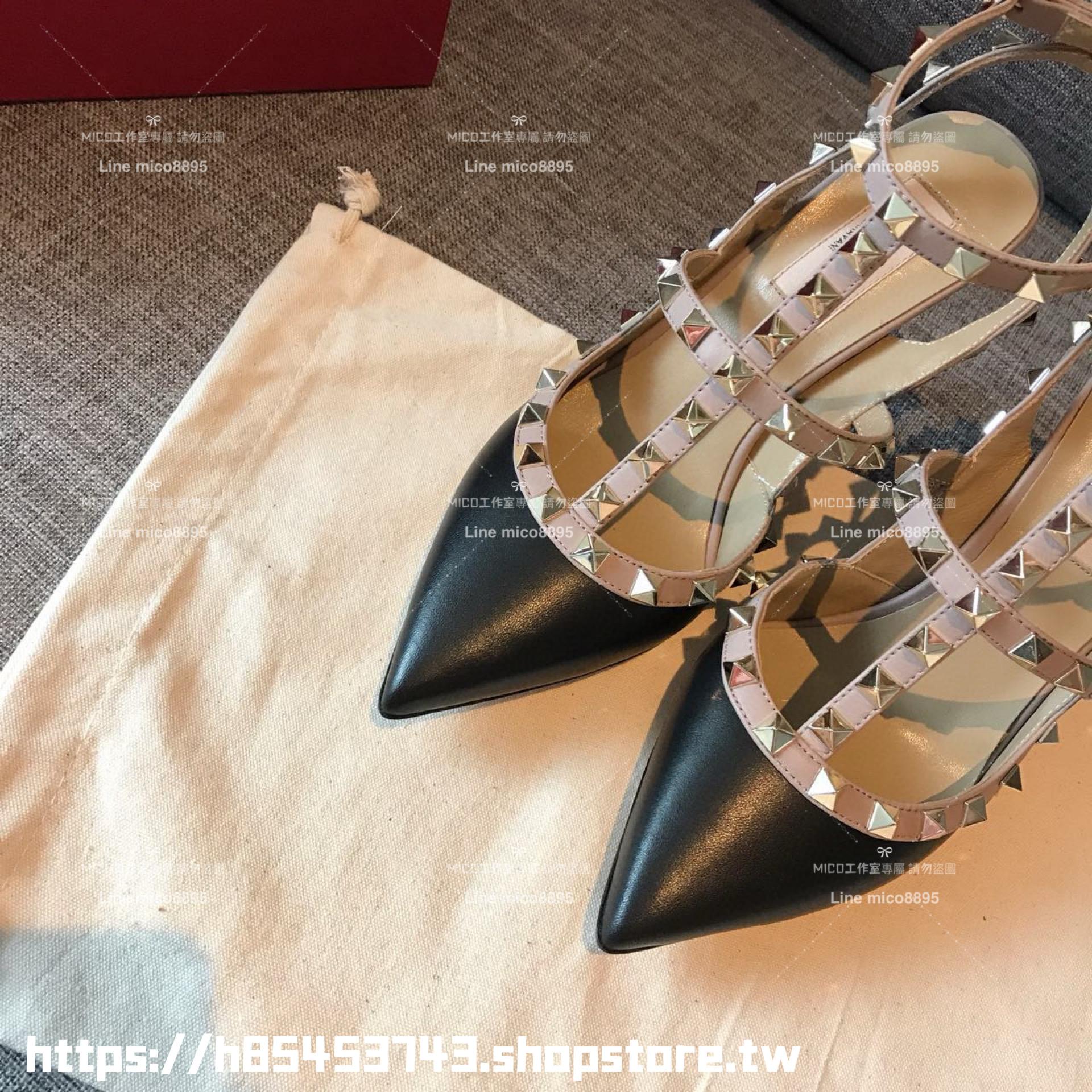 實拍｜Valentino 經典兩環/10cm 皮革面 ROCKSTUD鉚釘系列高跟鞋 女鞋 35-39