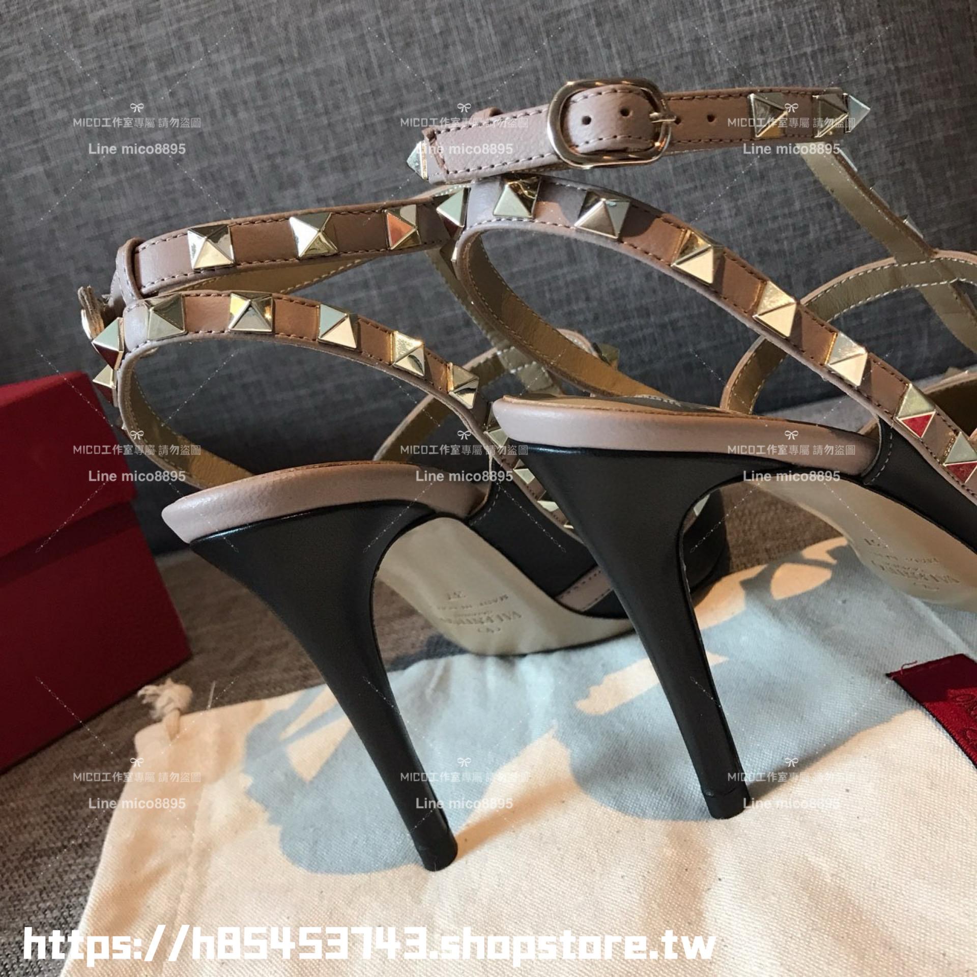 實拍｜Valentino 經典兩環/10cm 皮革面 ROCKSTUD鉚釘系列高跟鞋 女鞋 35-39