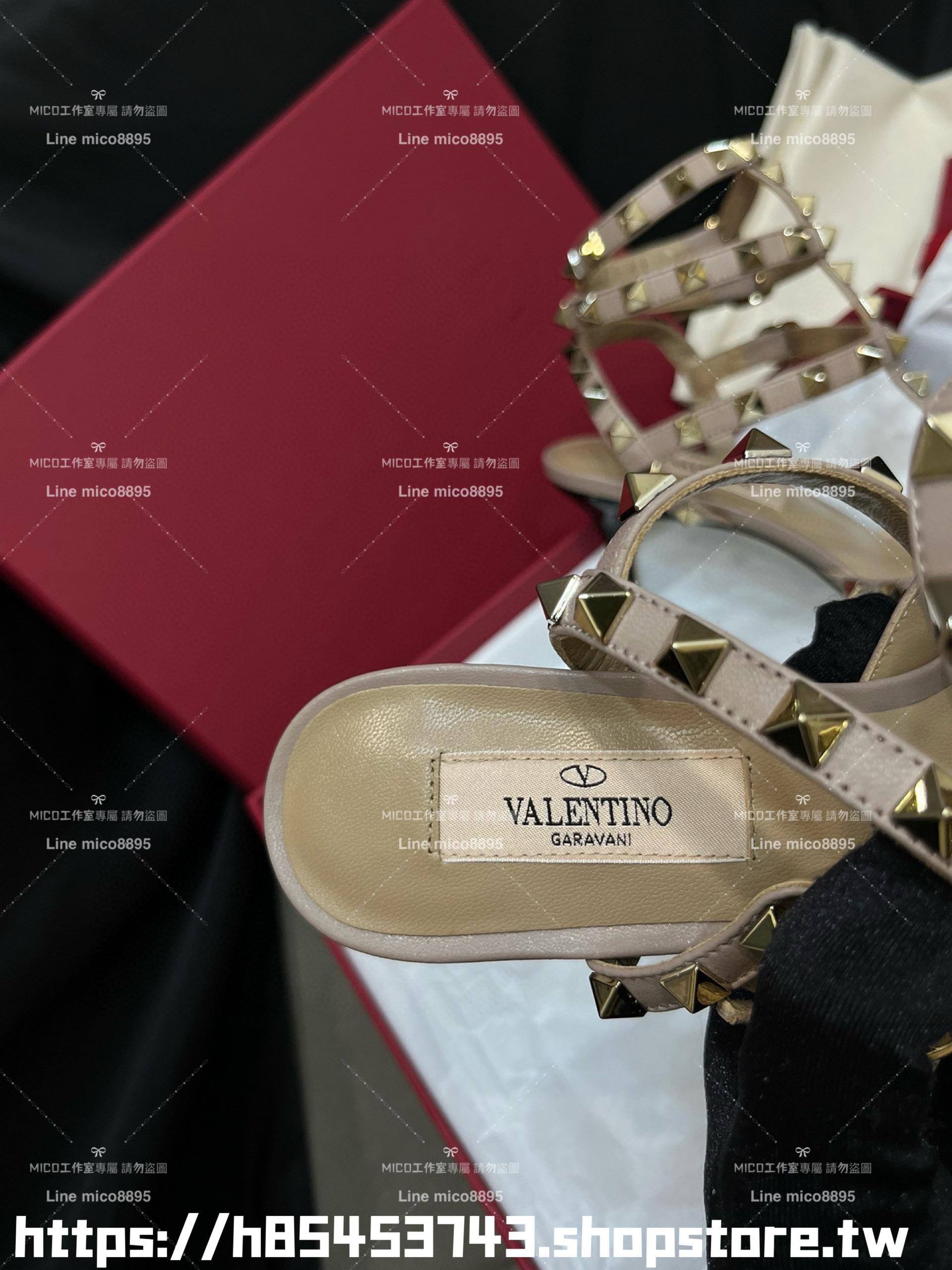 Valentino 6.5cm/三環 黑色漆皮ROCKSTUD鉚釘系列 涼鞋 高跟鞋 女鞋 35-39