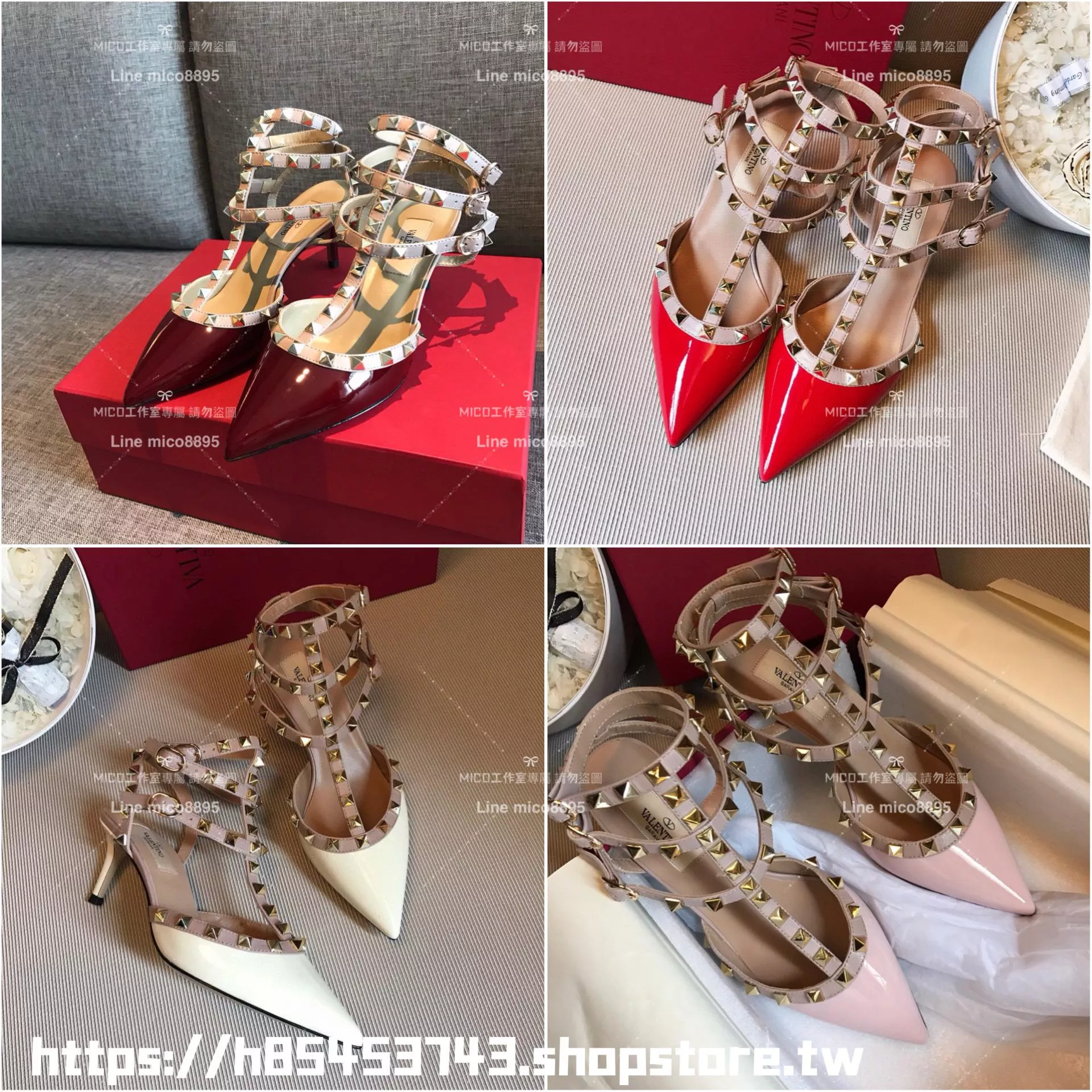 Valentino 6.5cm/三環 漆皮三色 ROCKSTUD鉚釘系列 涼鞋 高跟鞋 女鞋 35-39