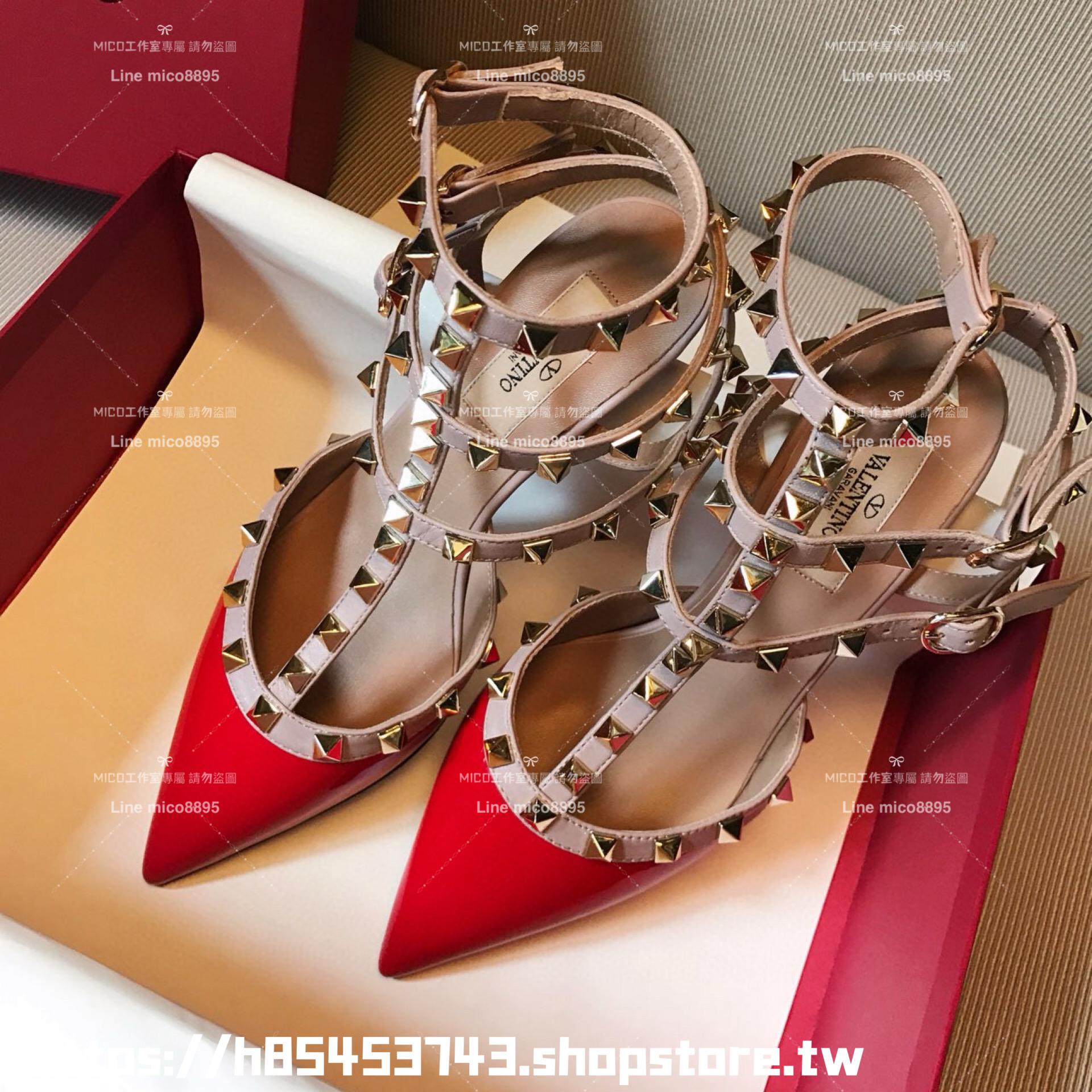 Valentino 6.5cm/三環 漆皮三色 ROCKSTUD鉚釘系列 涼鞋 高跟鞋 女鞋 35-39