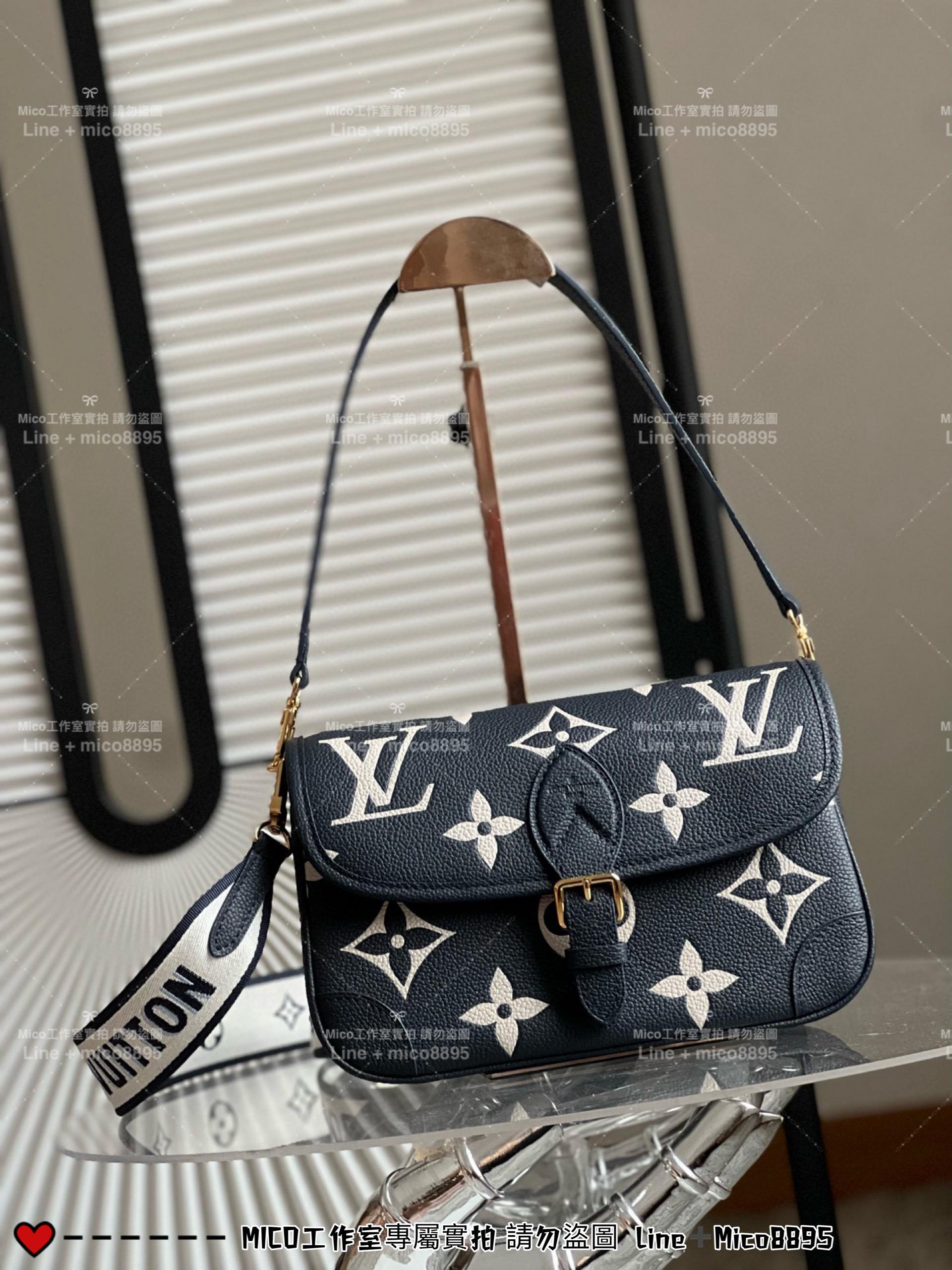 Lv 絲印/海軍藍 編織肩帶 DIANE法棍包 M47161 肩背包/斜背包 24cm