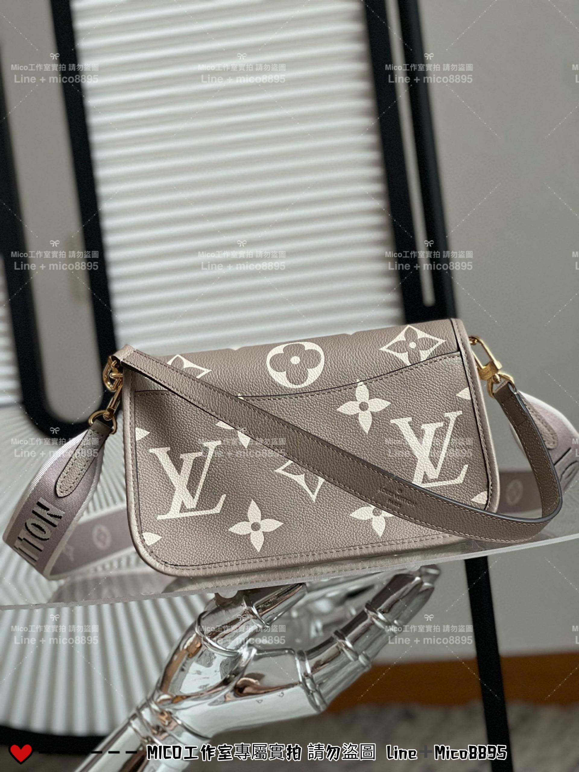 Lv 絲印/大象灰 編織肩帶 DIANE法棍包 M46583 肩背包/斜背包 24cm