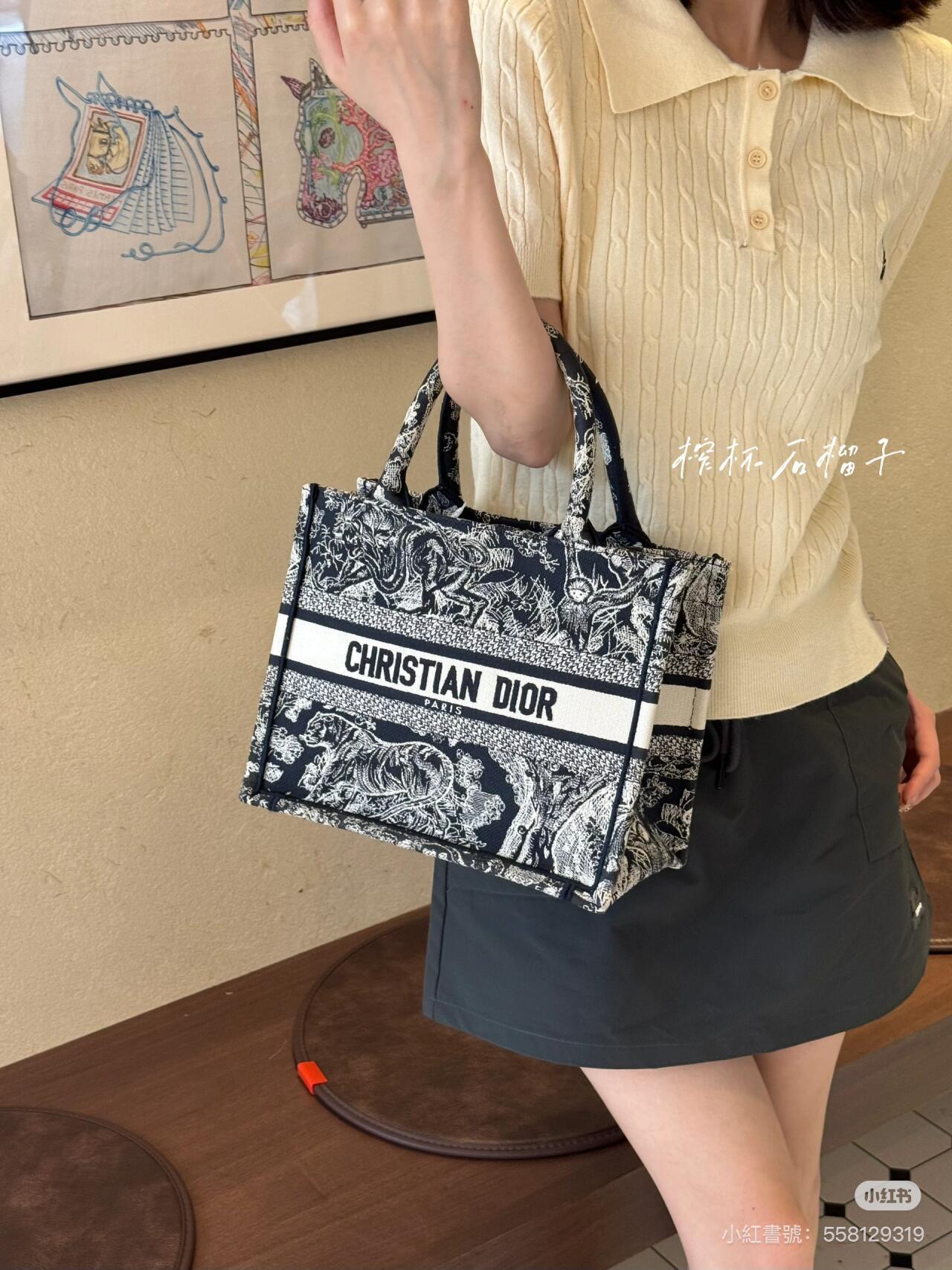 Dior 動物園/兩色 BookTote 小號刺繡托特包/手提包 26.5cm