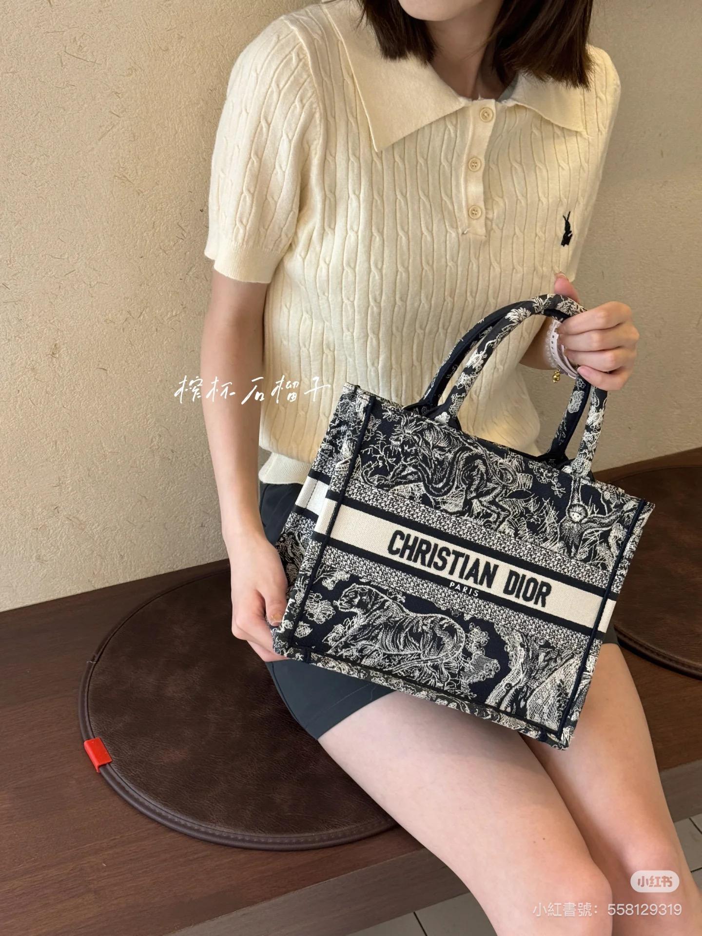 Dior 動物園/兩色 BookTote 小號刺繡托特包/手提包 26.5cm