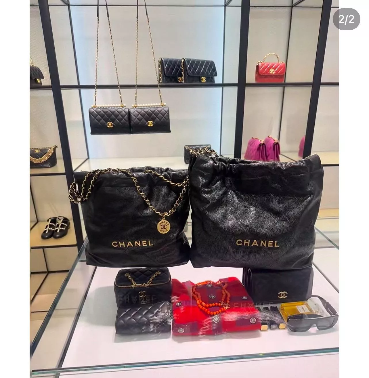 Chanel 24B新款 荔枝皮革22手袋/22Bag 中號/黑色/金釦