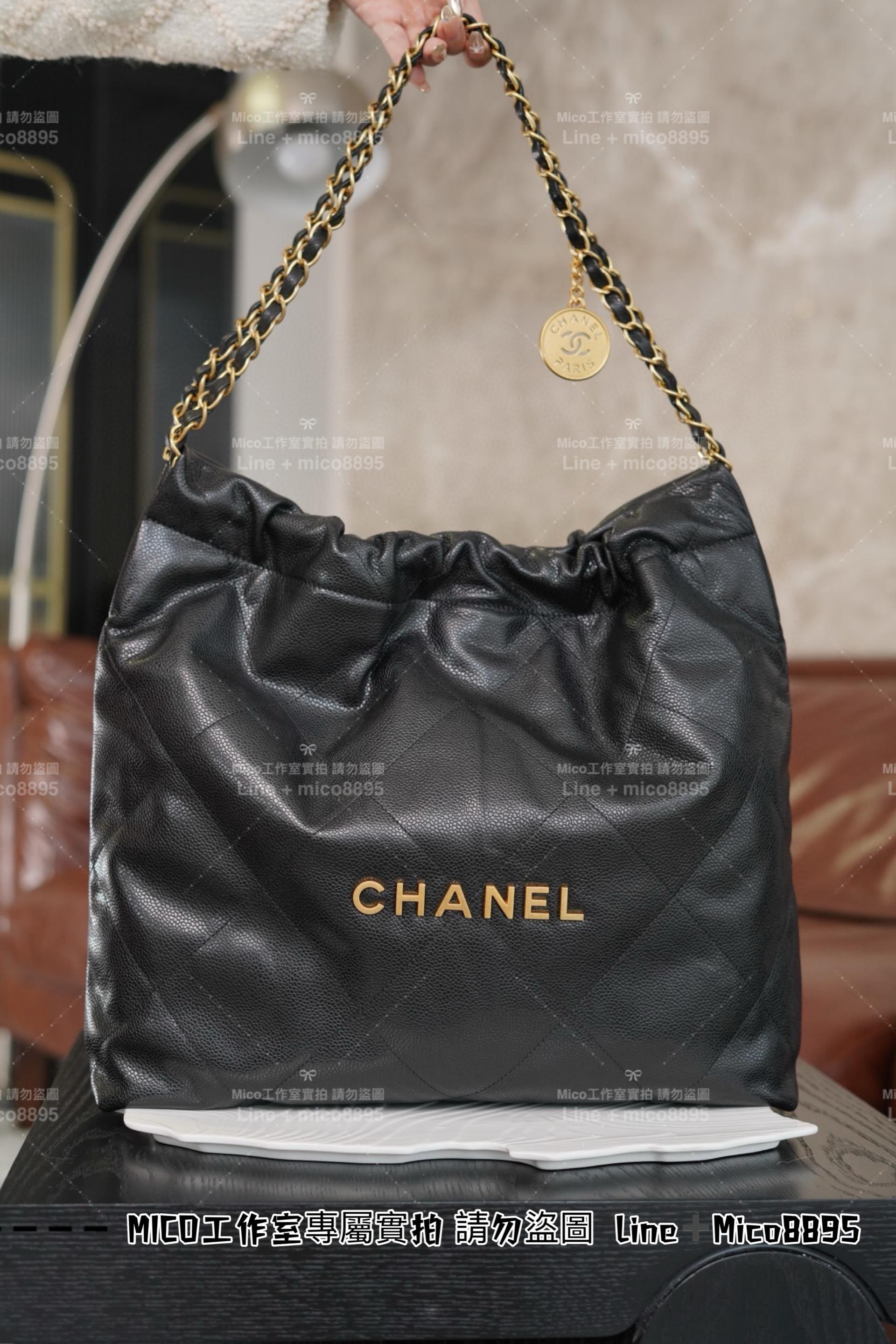 Chanel 24B新款 荔枝皮革22手袋/22Bag 中號/黑色/金釦