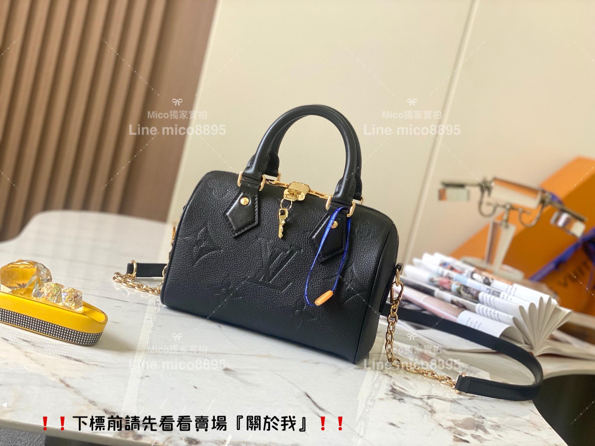 Lv M58953黑色壓花 Speedy Bandoulière 20手袋 枕頭包 真皮/牛皮 20cm