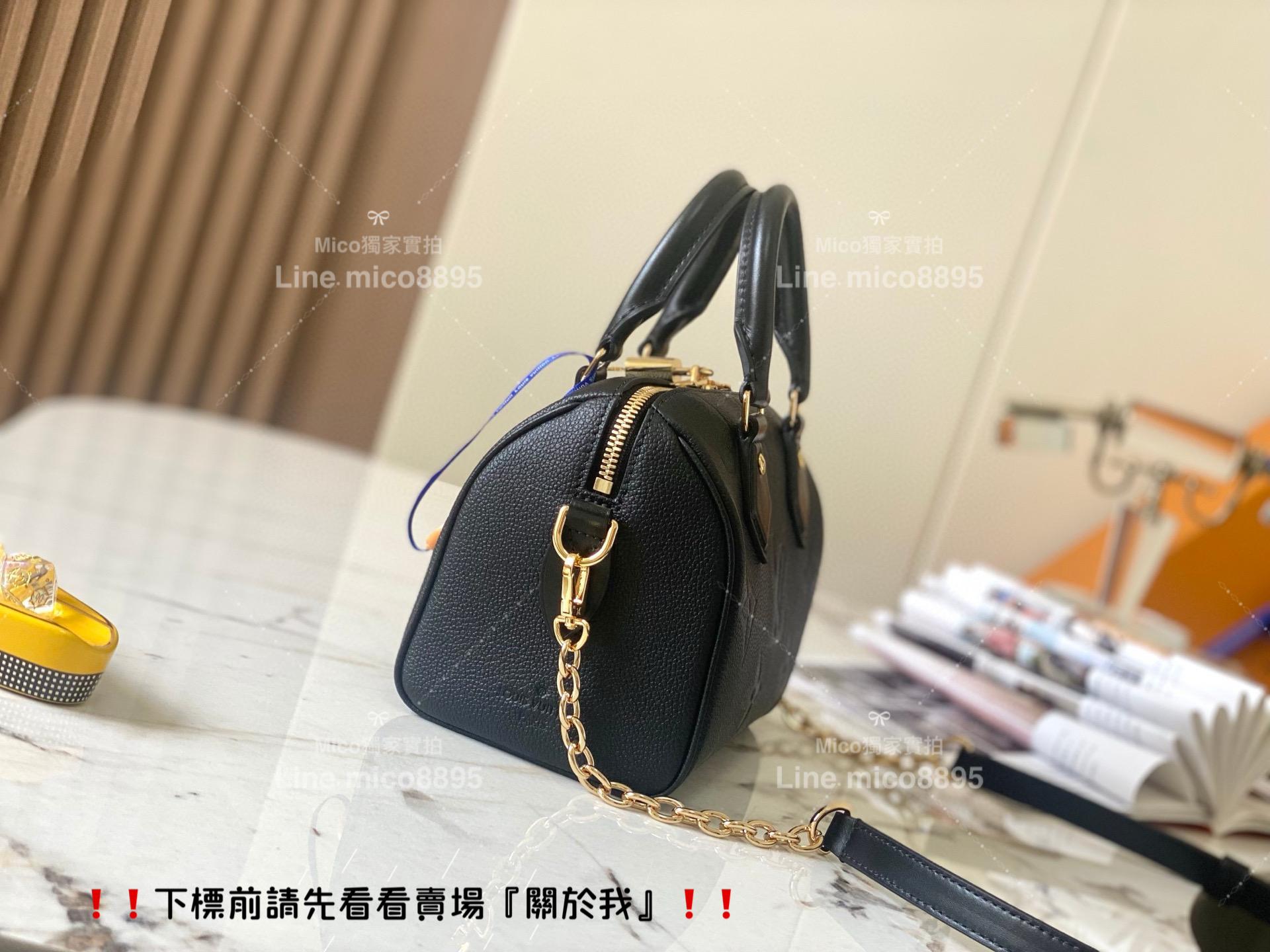 Lv M58953黑色壓花 Speedy Bandoulière 20手袋 枕頭包 真皮/牛皮 20cm