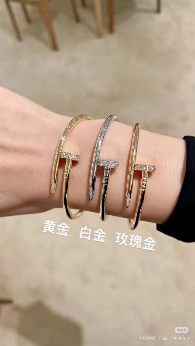 Cartier 粗版/頭尾鑲鑽釘子手鐲/手環 金色/玫瑰金/白金色 尺寸16、17、18