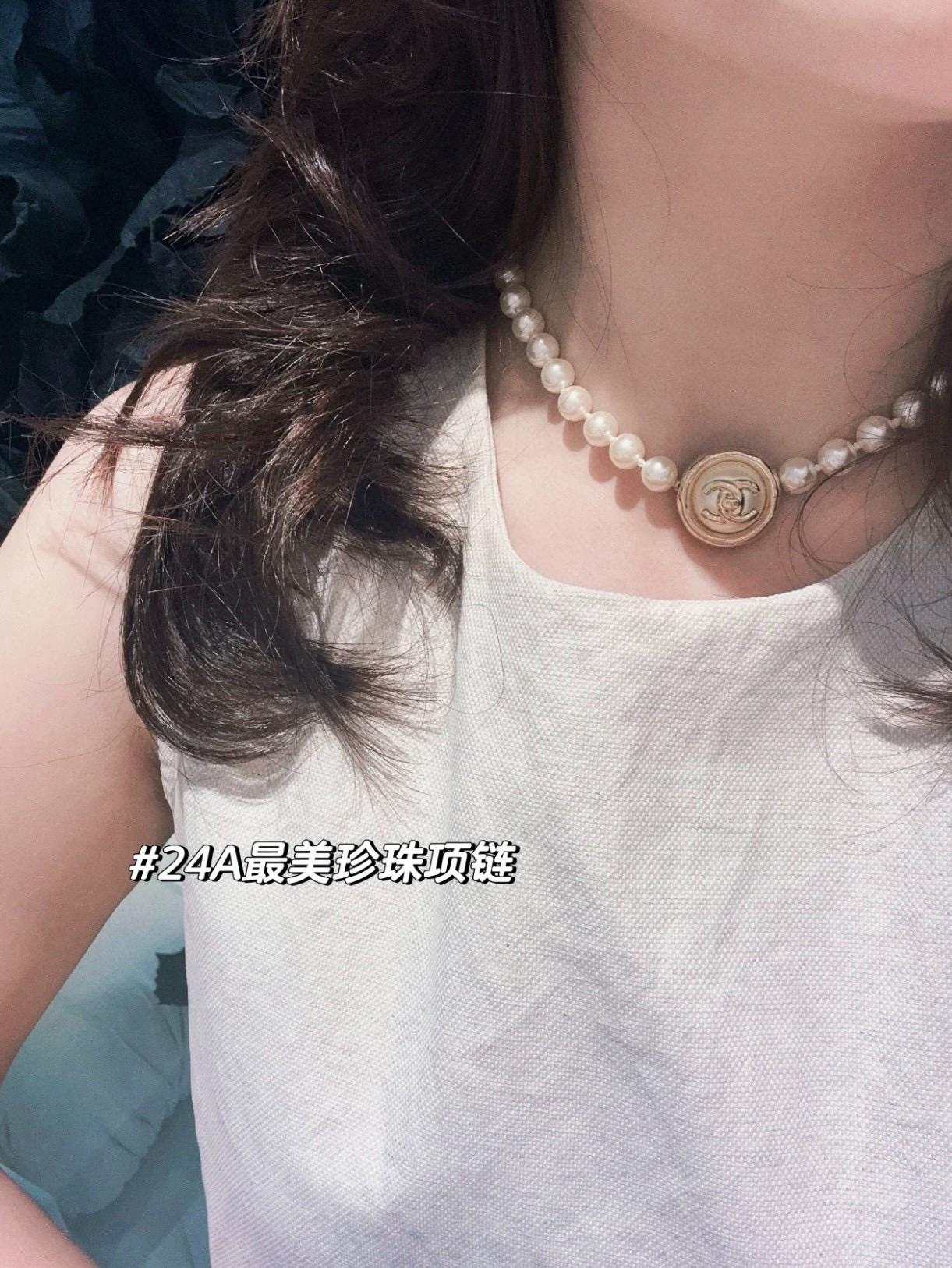 Chanel 24A 金色書包釦雙c鈕扣項鍊 choker/項鍊