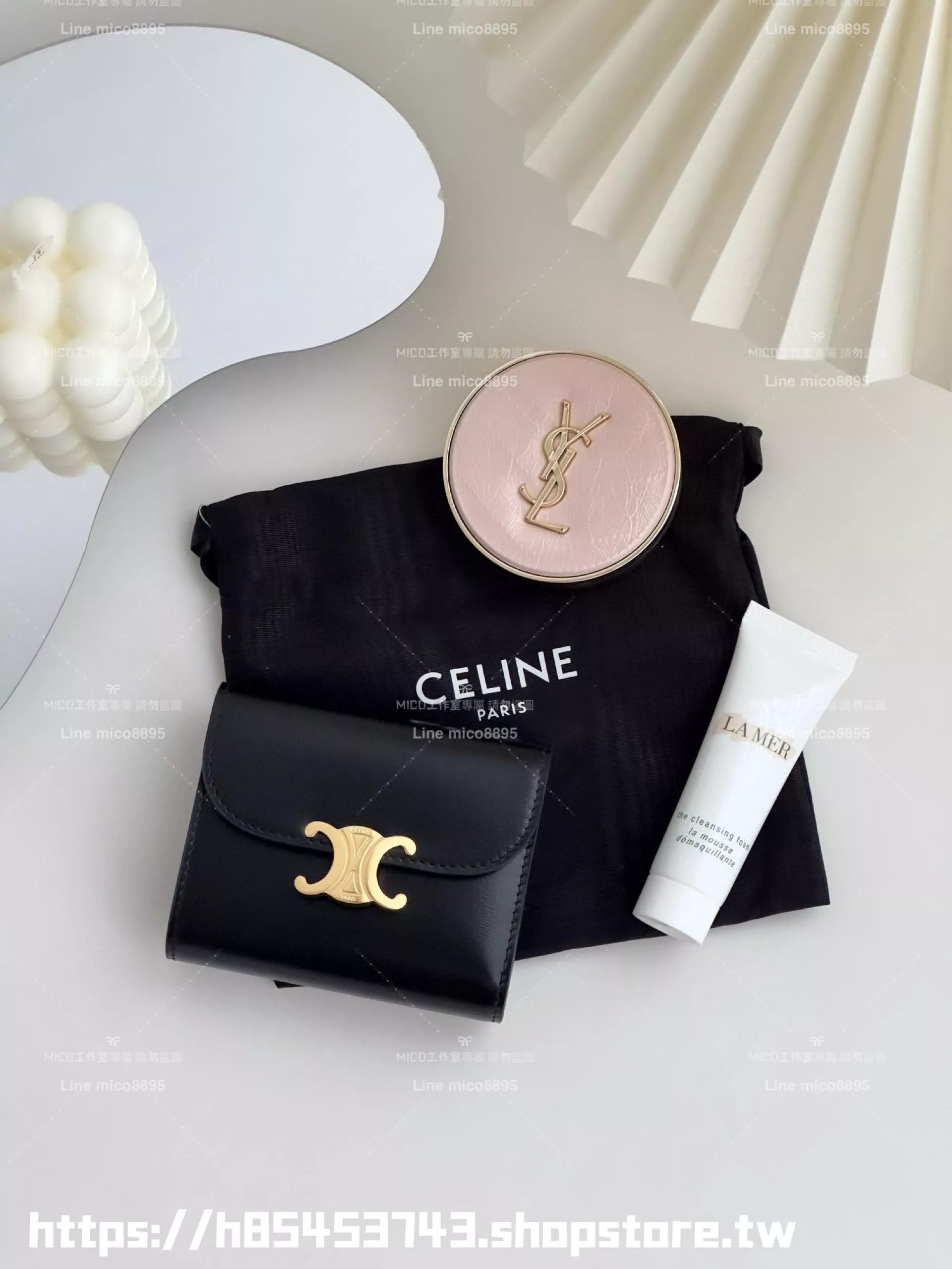 Celine 黑色 牛皮/真皮 凱旋門釦三折錢包/短夾