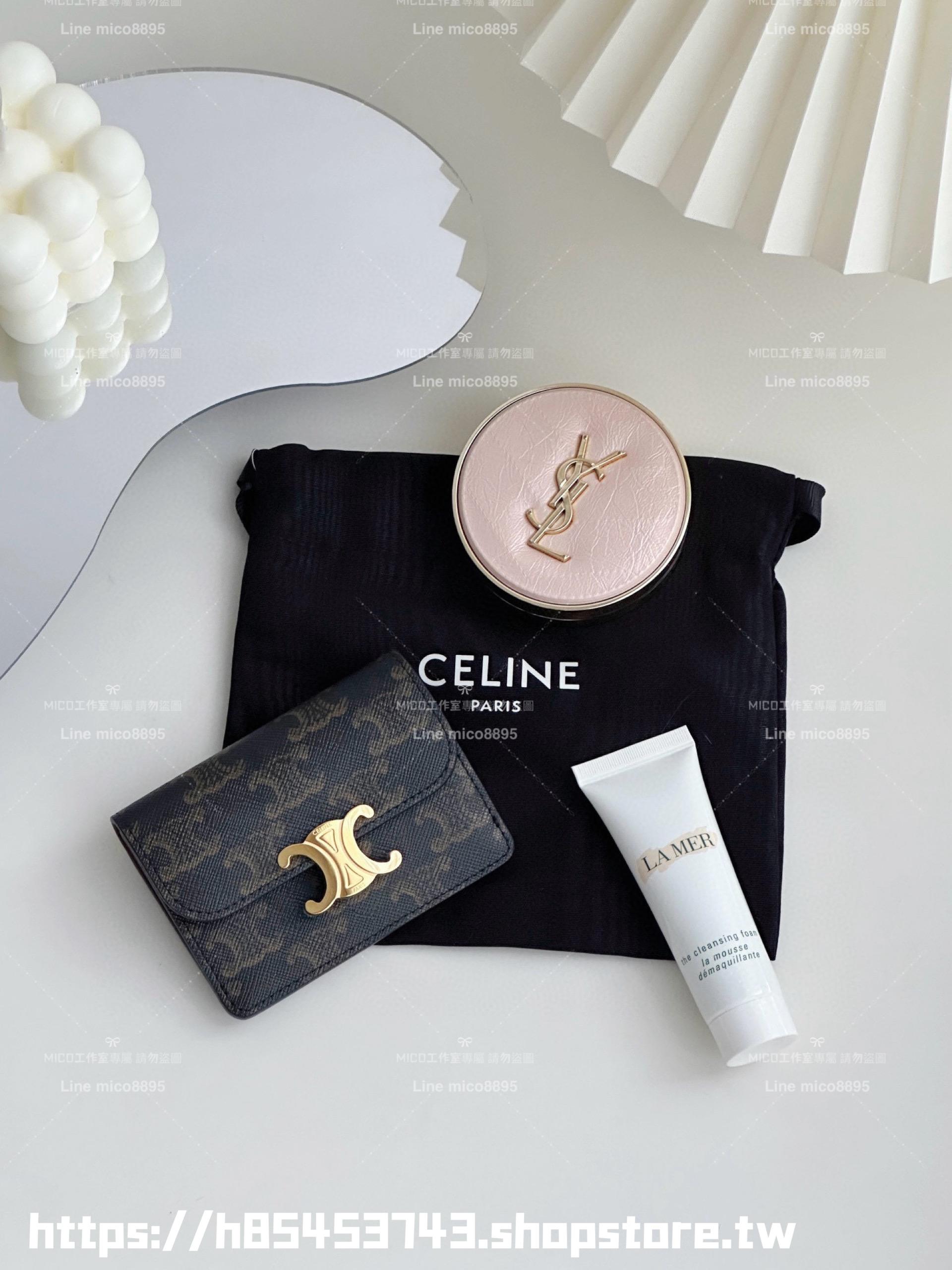 Celine 黑色/老花 兩色 牛皮/真皮 凱旋門釦卡包/零錢包