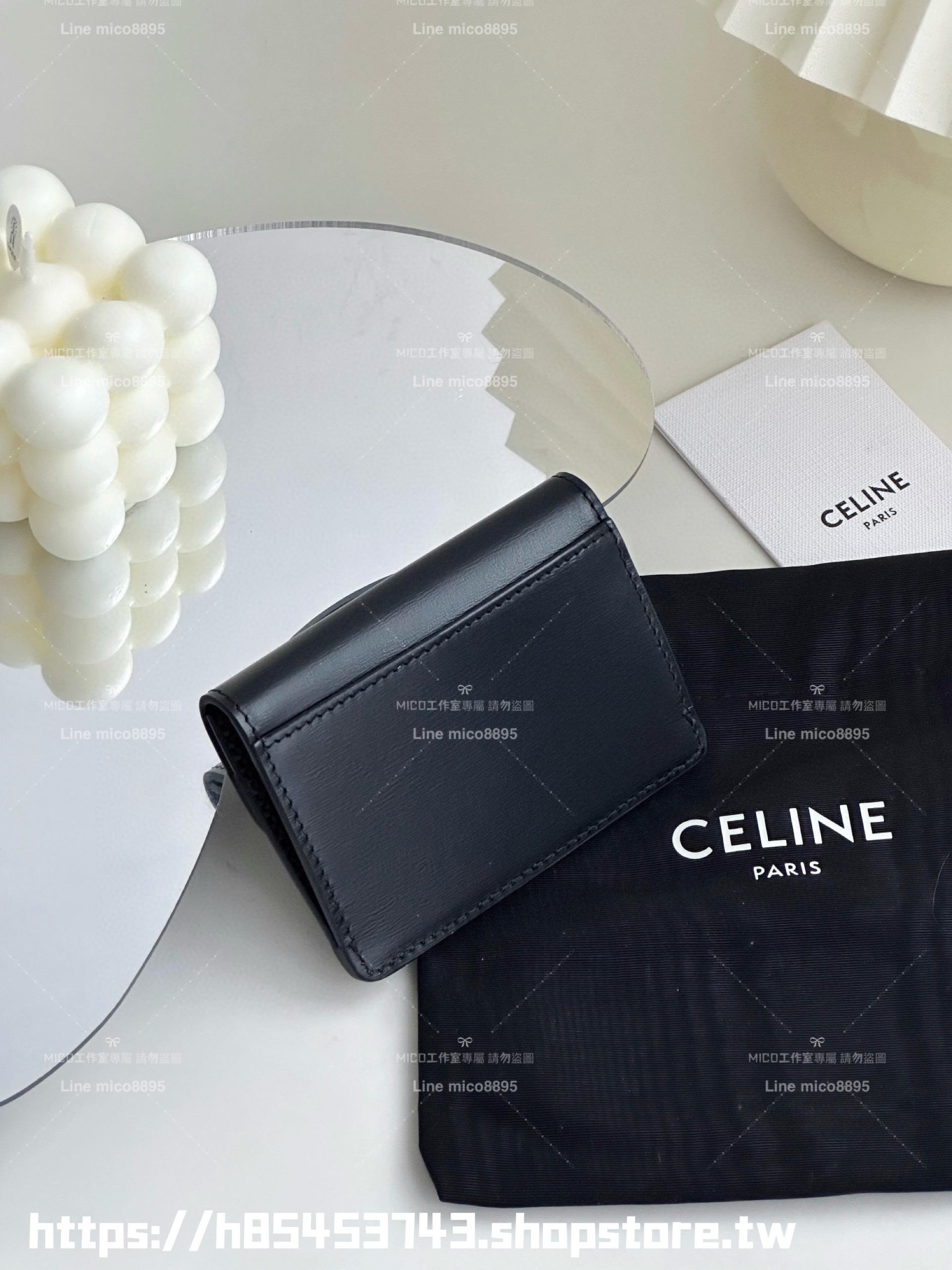 Celine 黑色/老花 兩色 牛皮/真皮 凱旋門釦卡包/零錢包