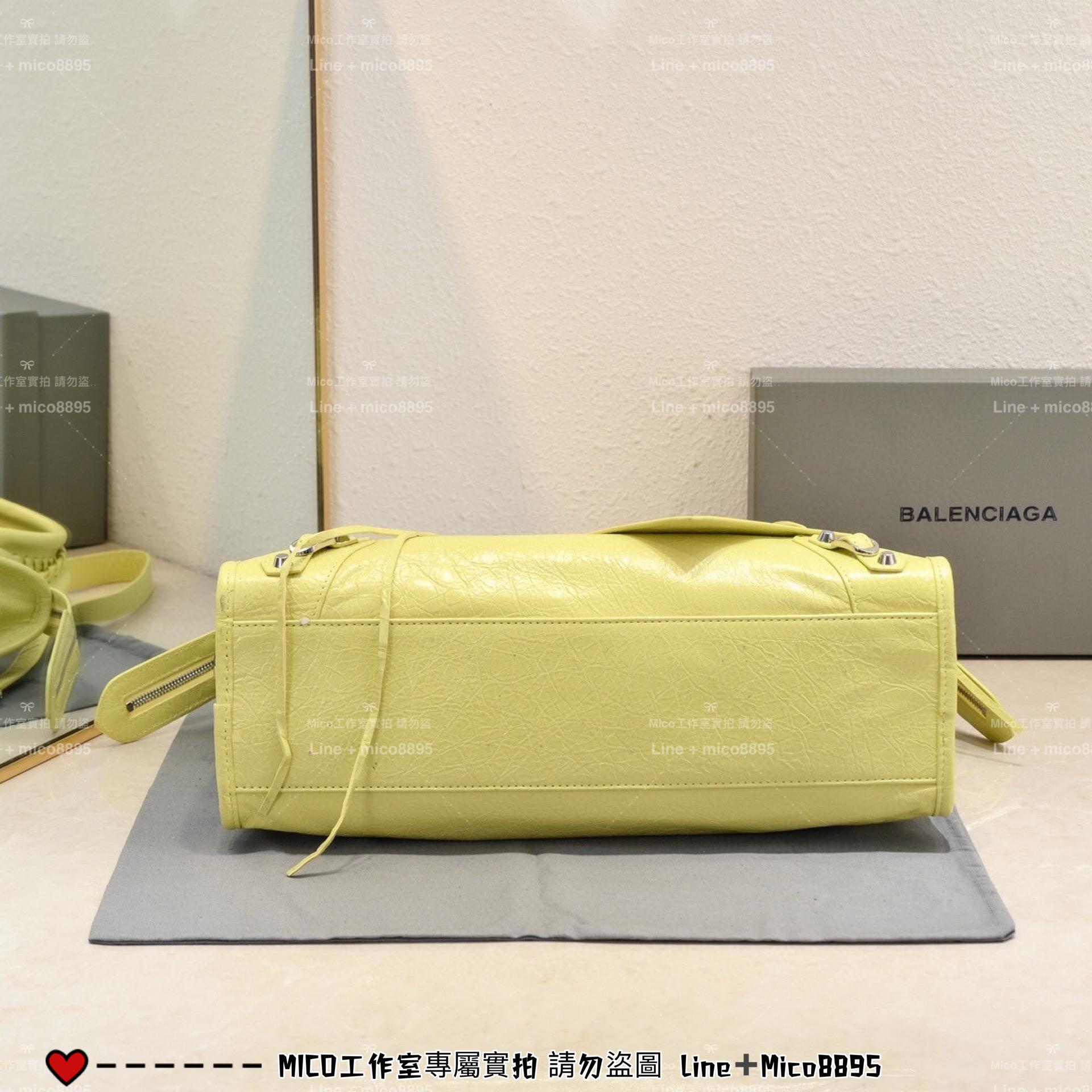 BALANCIAGA 羊皮/真皮 銀釦/小雞黃 Le City Bag－Medium 中號 新版本機車包 通勤包 媽媽包 38cm