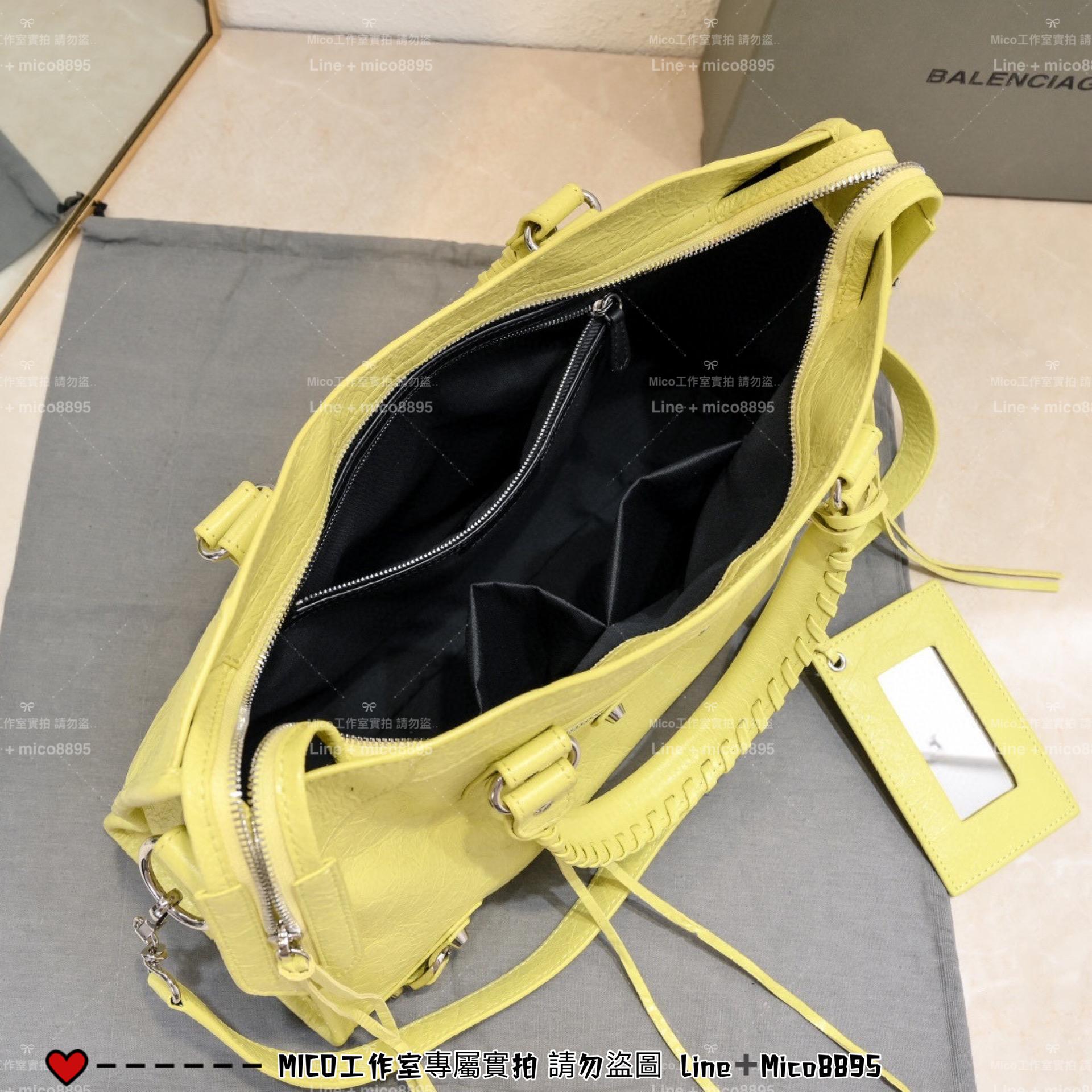 BALANCIAGA 羊皮/真皮 銀釦/小雞黃 Le City Bag－Medium 中號 新版本機車包 通勤包 媽媽包 38cm