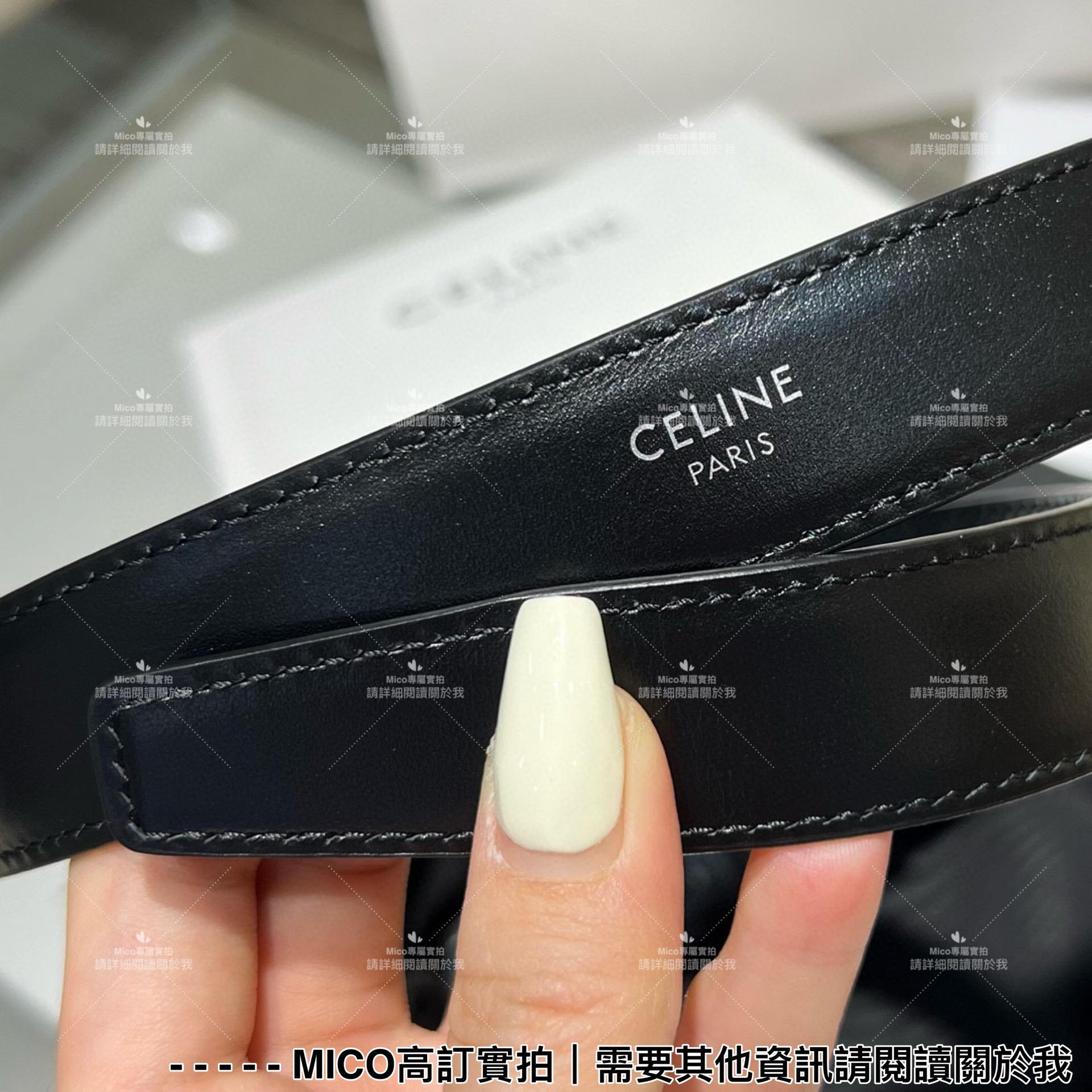 Celine 黑色真皮 銀色凱旋門扣頭皮帶 寬2.5cm