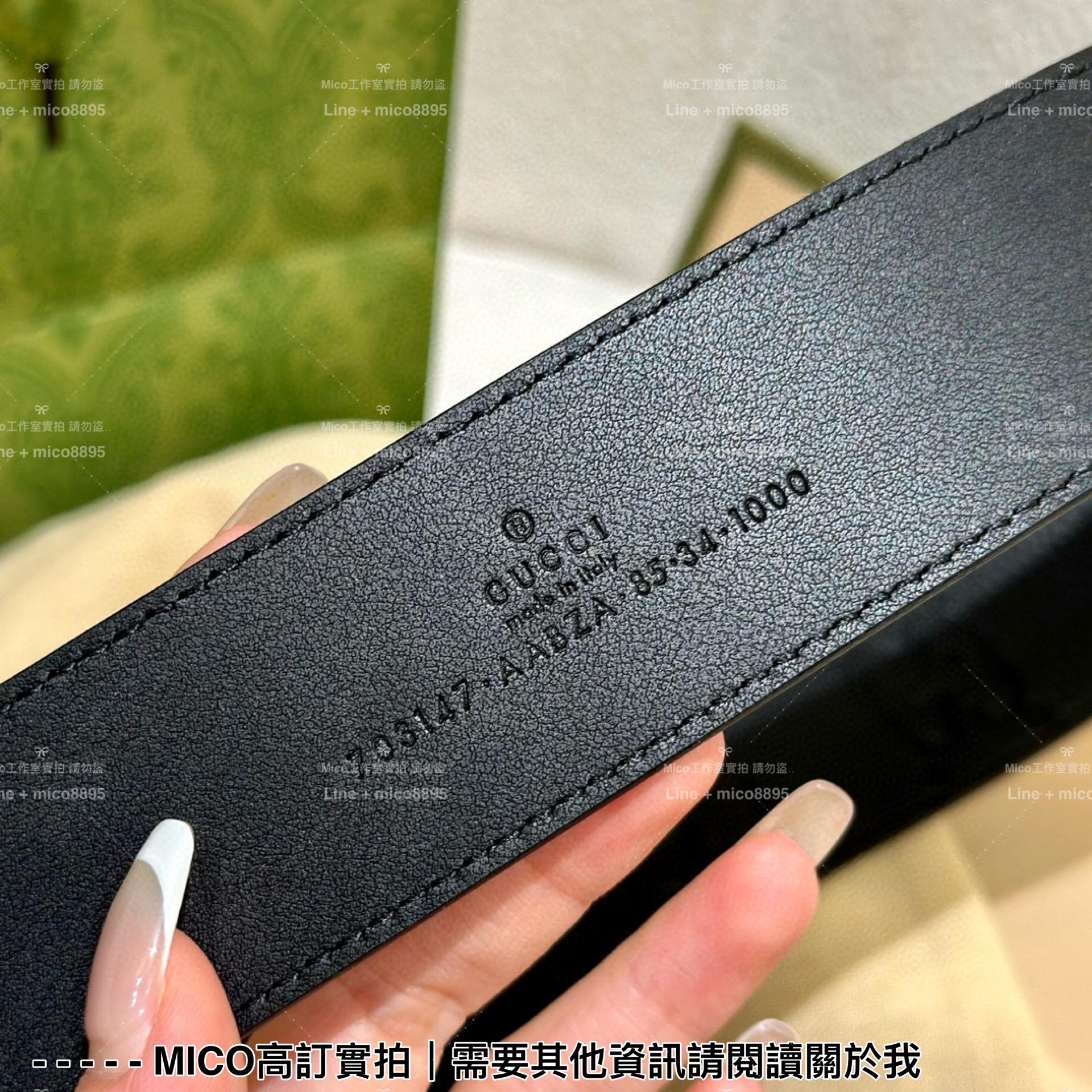 Gucci 經典男士全皮LoGo印花皮帶 銀色雙G環扣 寬4cm