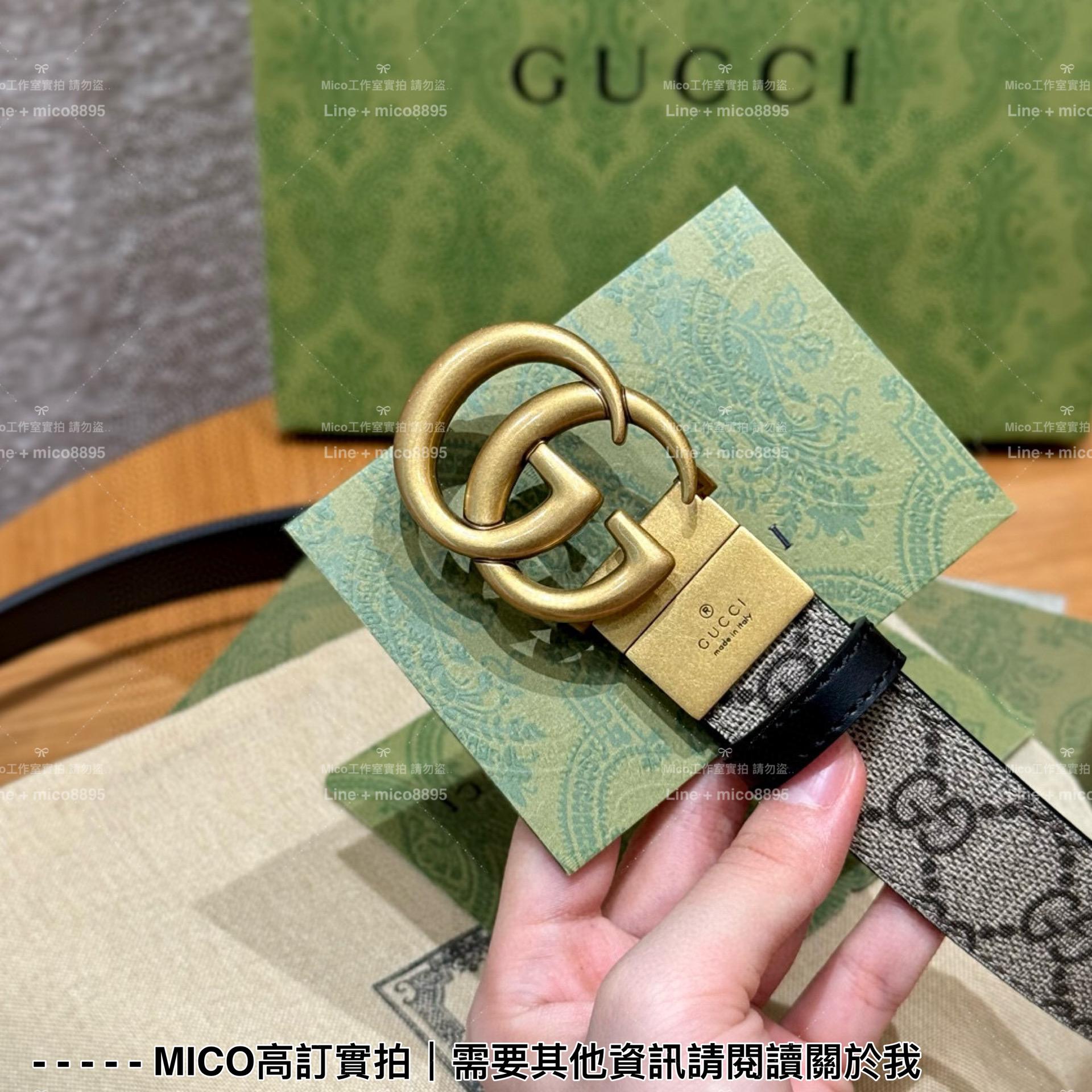 Gucci 印花頭層小牛皮老花男士皮帶 寬3cm