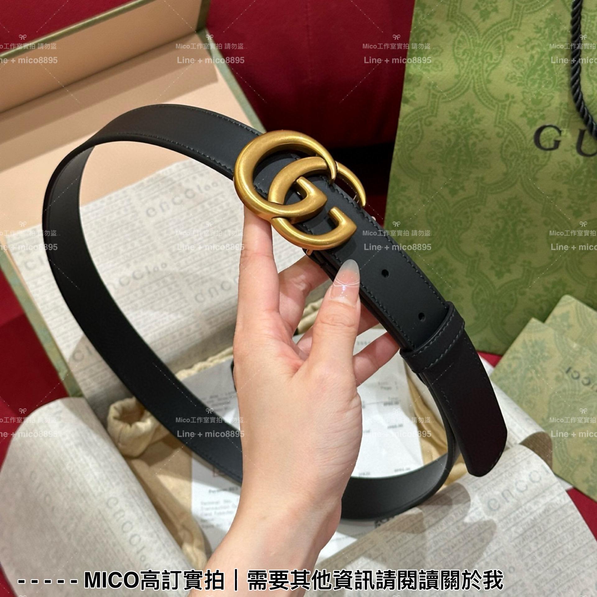 Gucci 黑色小牛皮 男女同款 基礎款 百搭皮帶 寬3cm