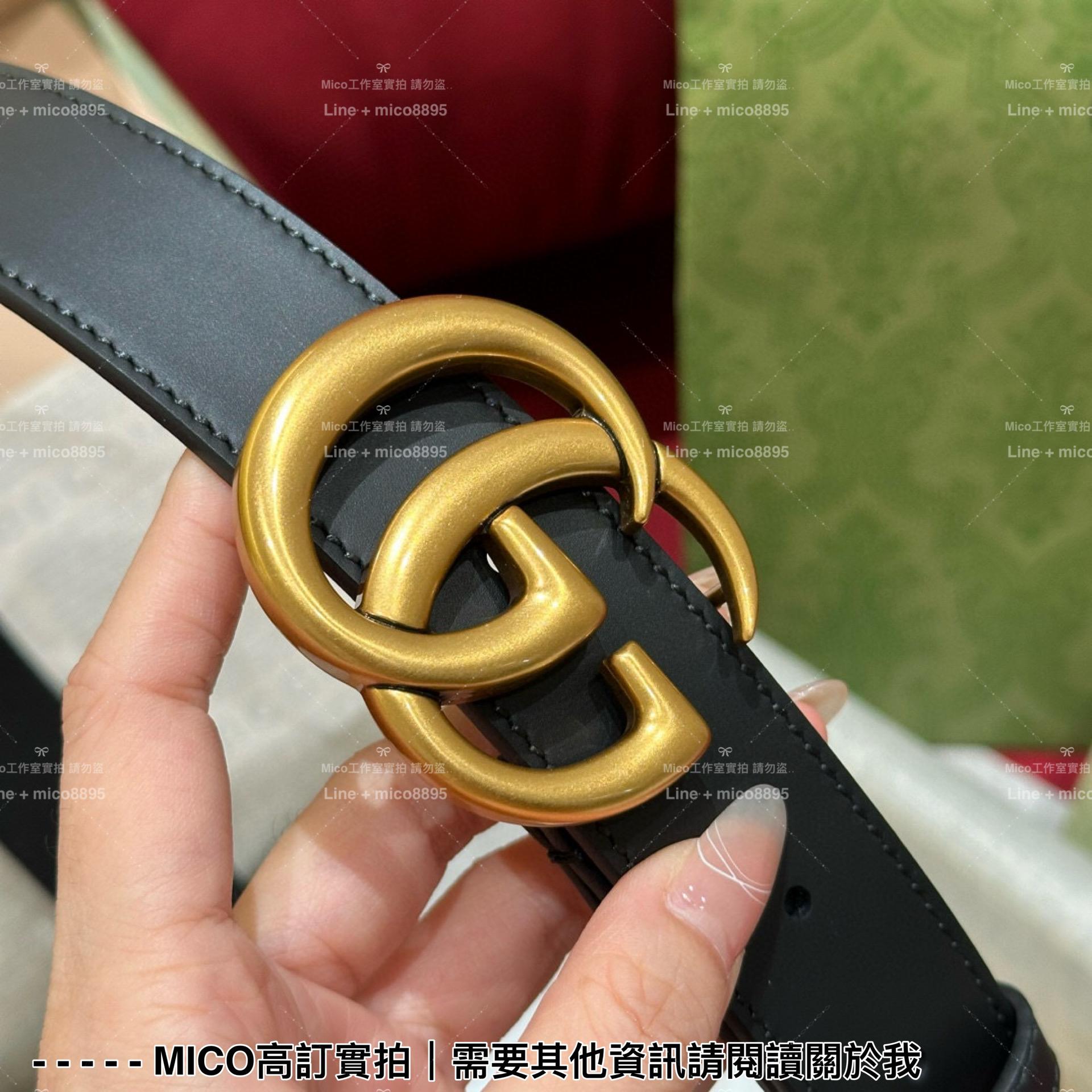 Gucci 黑色小牛皮 男女同款 基礎款 百搭皮帶 寬3cm