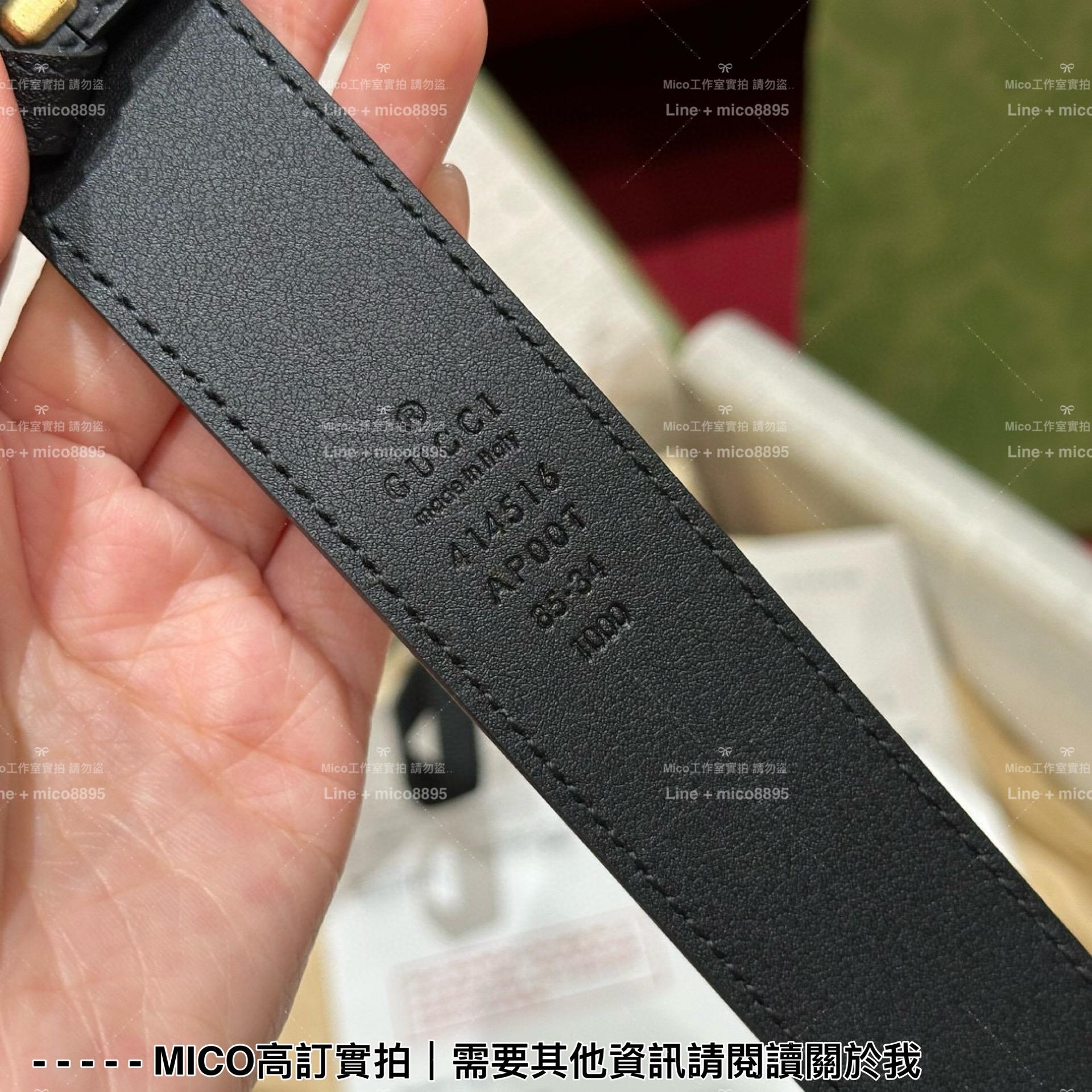 Gucci 黑色小牛皮 男女同款 基礎款 百搭皮帶 寬3cm