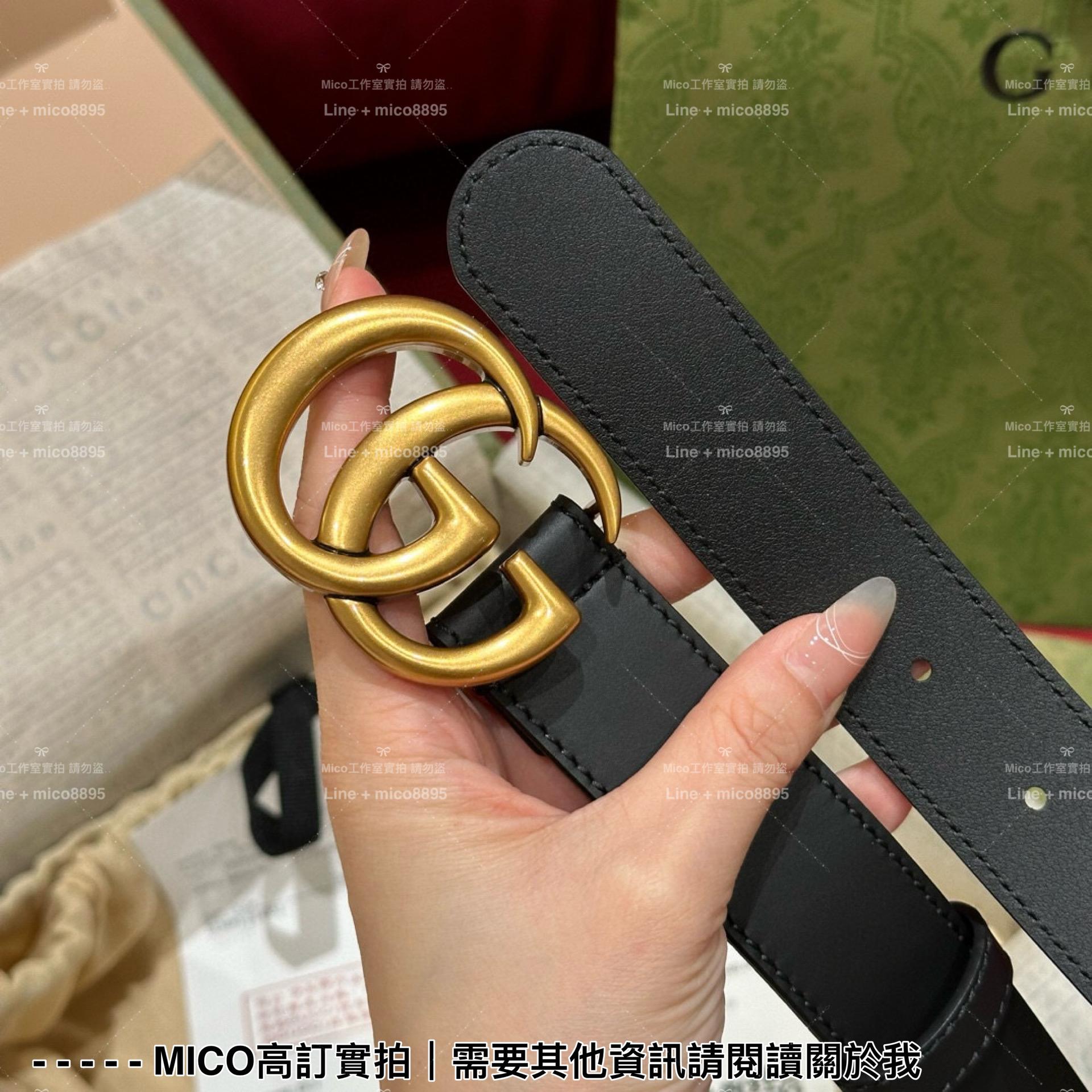 Gucci 黑色小牛皮 男女同款 基礎款 百搭皮帶 寬3cm