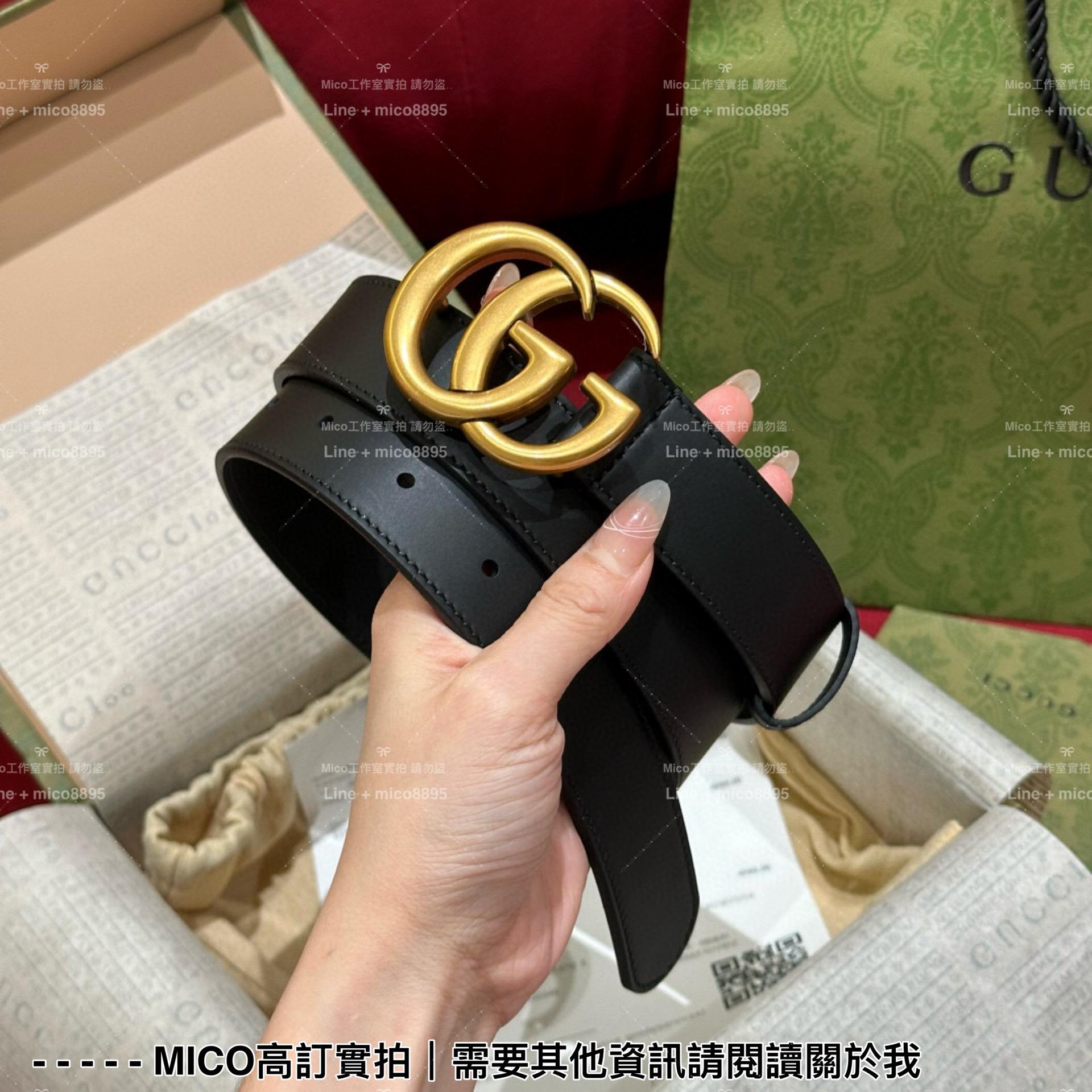 Gucci 黑色小牛皮 男女同款 基礎款 百搭皮帶 寬3cm