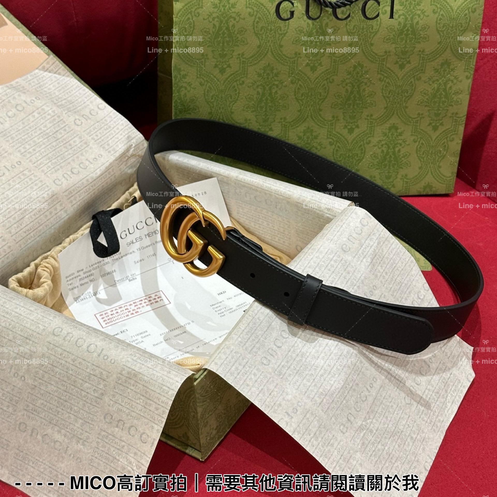 Gucci 黑色小牛皮 男女同款 基礎款 百搭皮帶 寬3cm