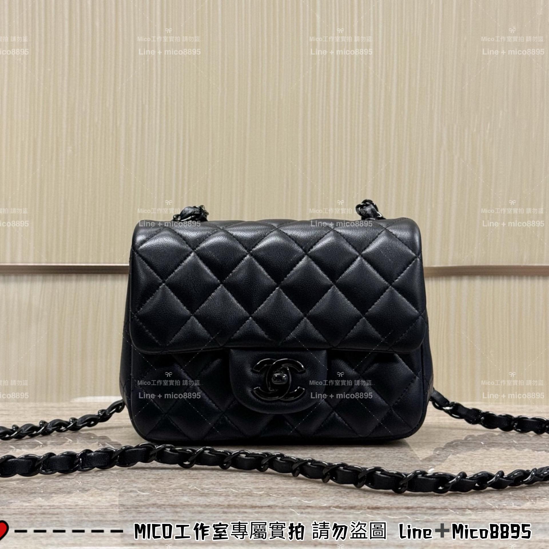 CHANEL All black 全黑羊皮 Classic Flap mini 方胖子 CF 口蓋包 17cm