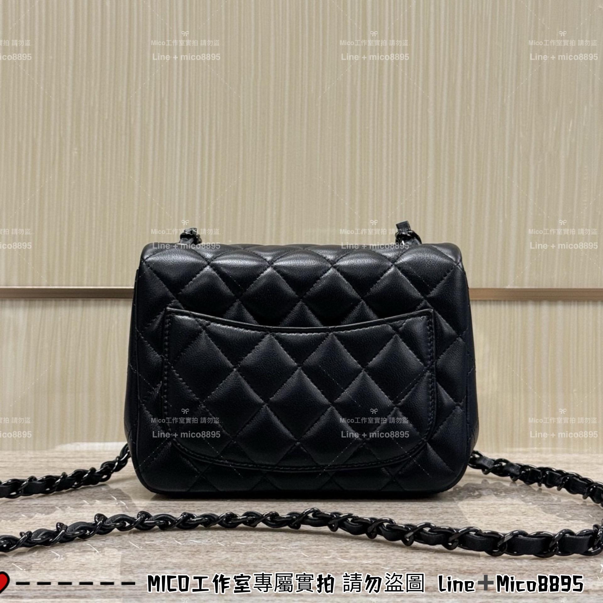 CHANEL All black 全黑羊皮 Classic Flap mini 方胖子 CF 口蓋包 17cm