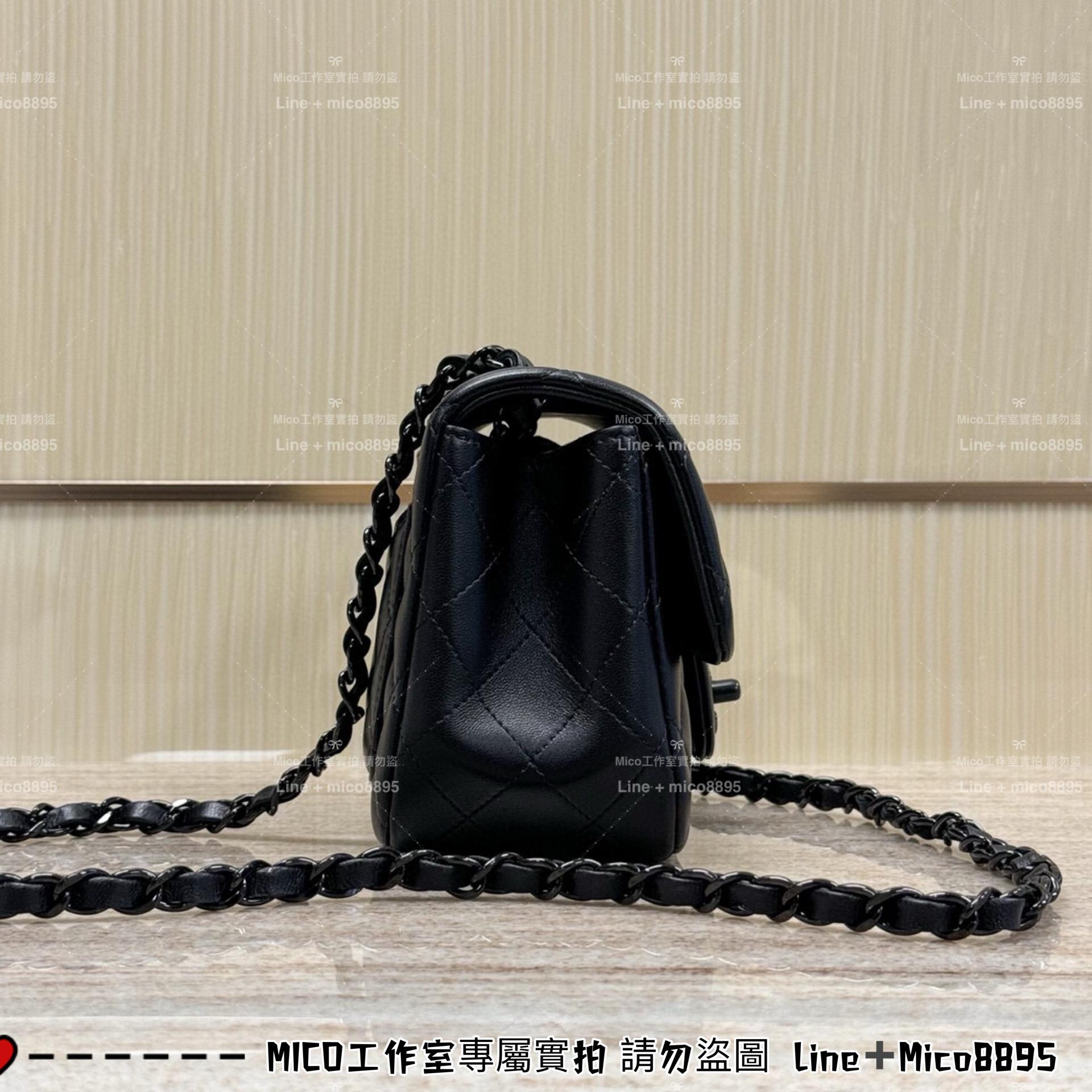 CHANEL All black 全黑羊皮 Classic Flap mini 方胖子 CF 口蓋包 17cm