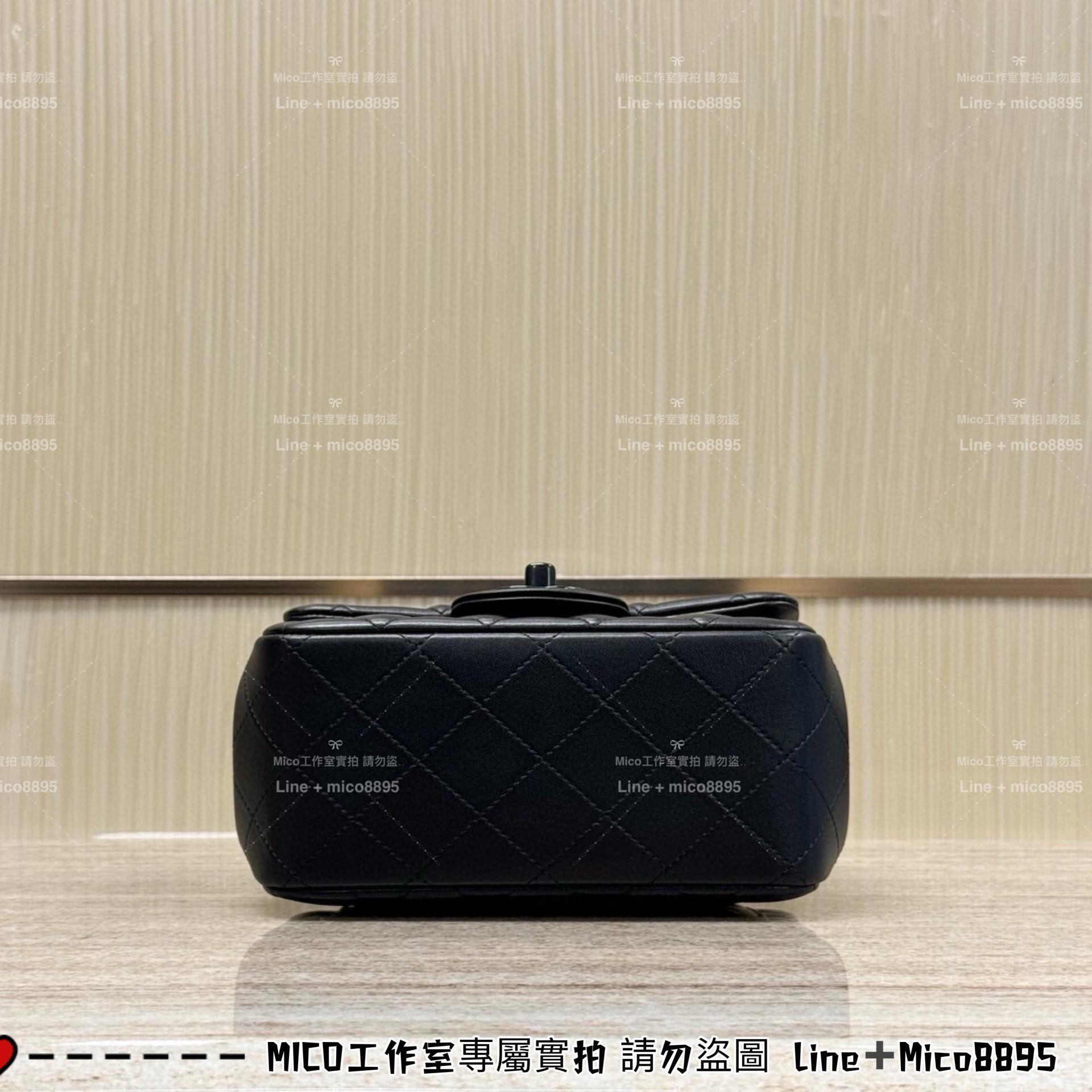 CHANEL All black 全黑羊皮 Classic Flap mini 方胖子 CF 口蓋包 17cm