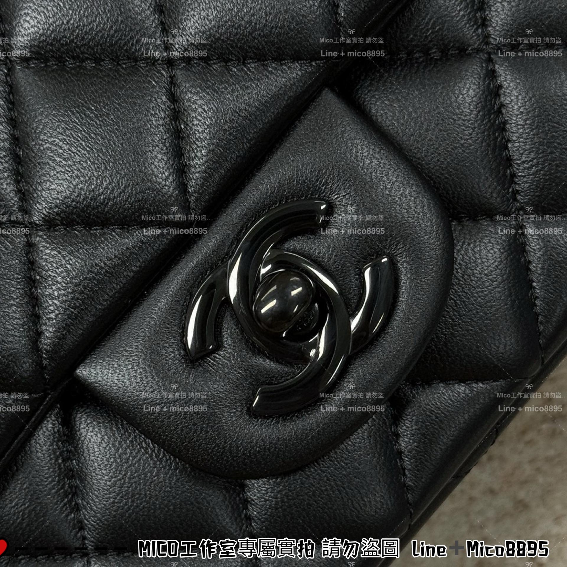 CHANEL All black 全黑羊皮 Classic Flap mini 方胖子 CF 口蓋包 17cm