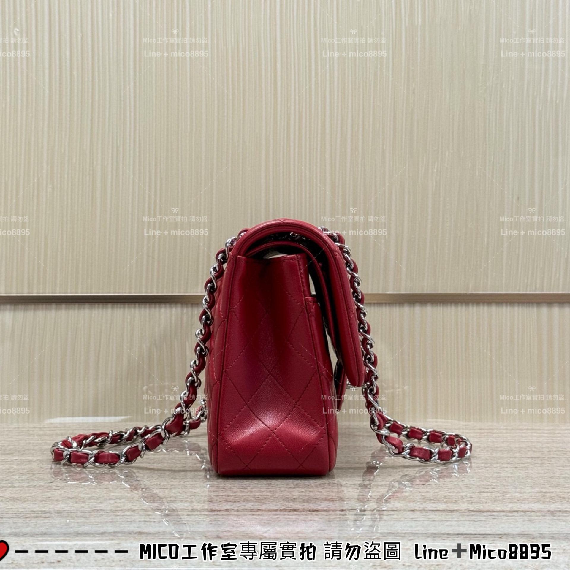 CHANEL 酒紅羊皮/銀釦 Classic Flap Medium中號  CF 口蓋包 25cm