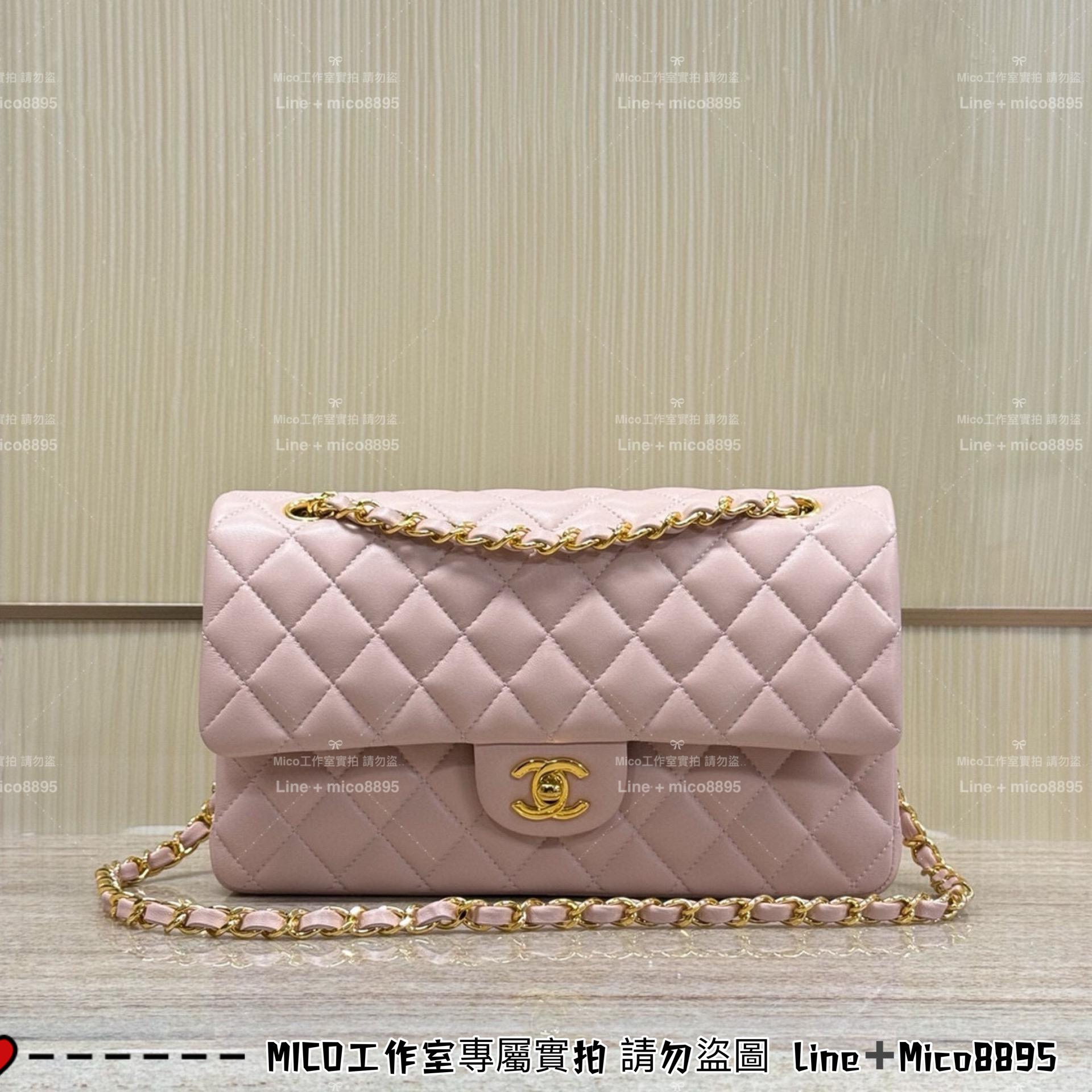 CHANEL 櫻花粉羊皮/金釦 Classic Flap Medium中號  CF 口蓋包 25cm