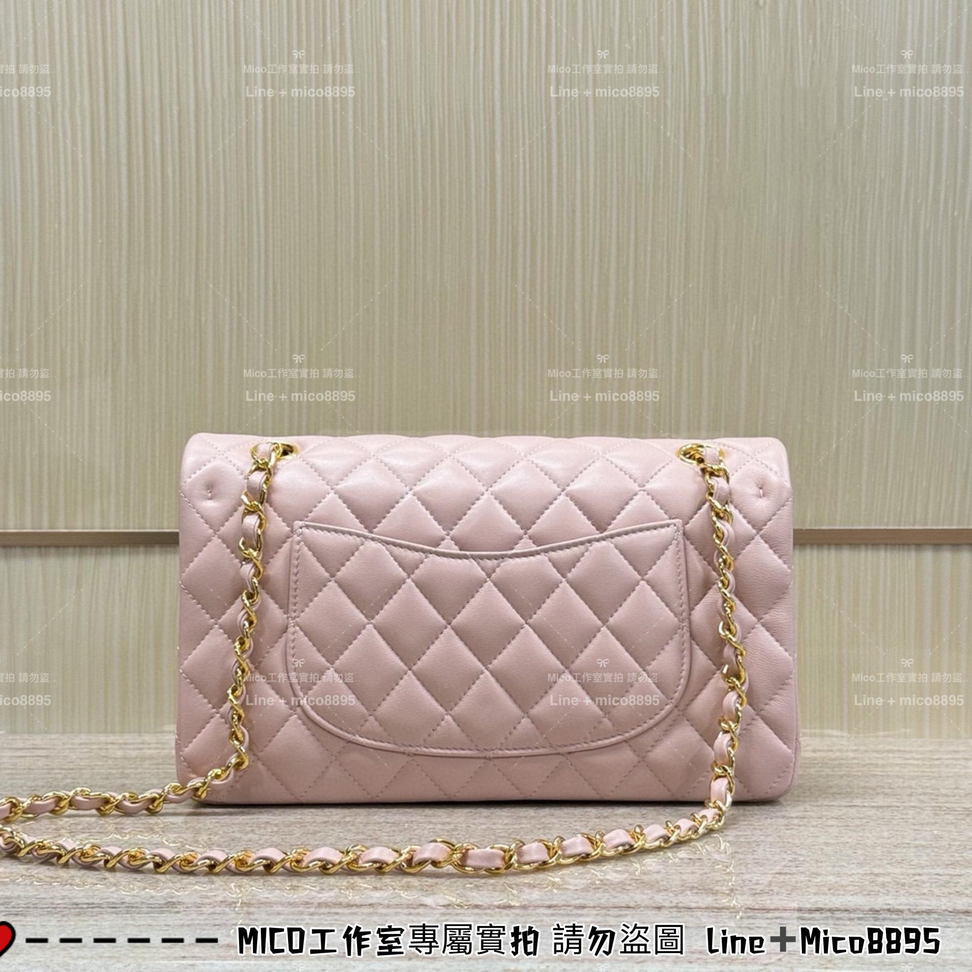 CHANEL 櫻花粉羊皮/金釦 Classic Flap Medium中號  CF 口蓋包 25cm